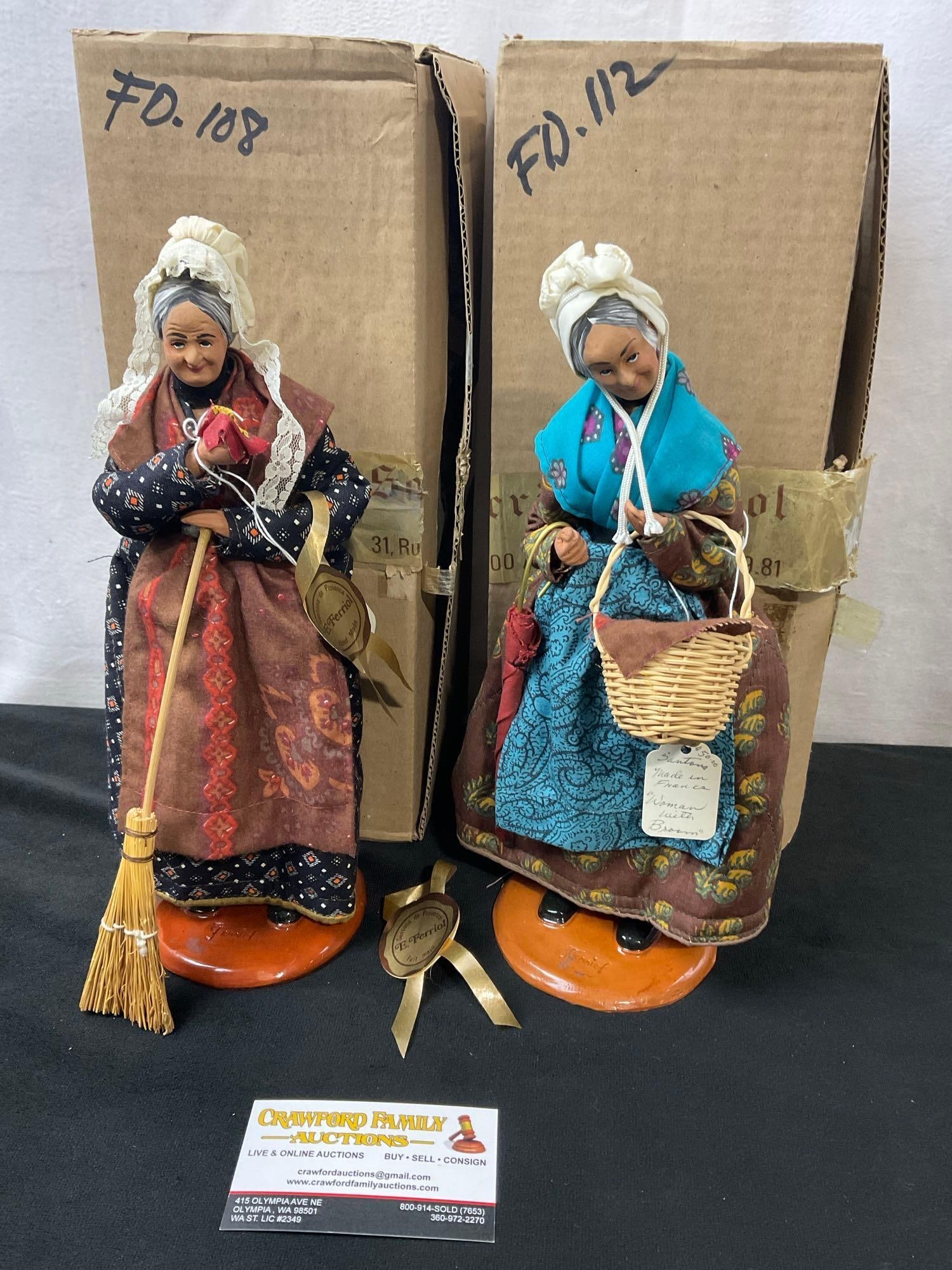 Vintage Santons de Provence E Ferriol Terracotta Pair of Women Folk Art Figurines FD108 & FD112 (1 of 7)