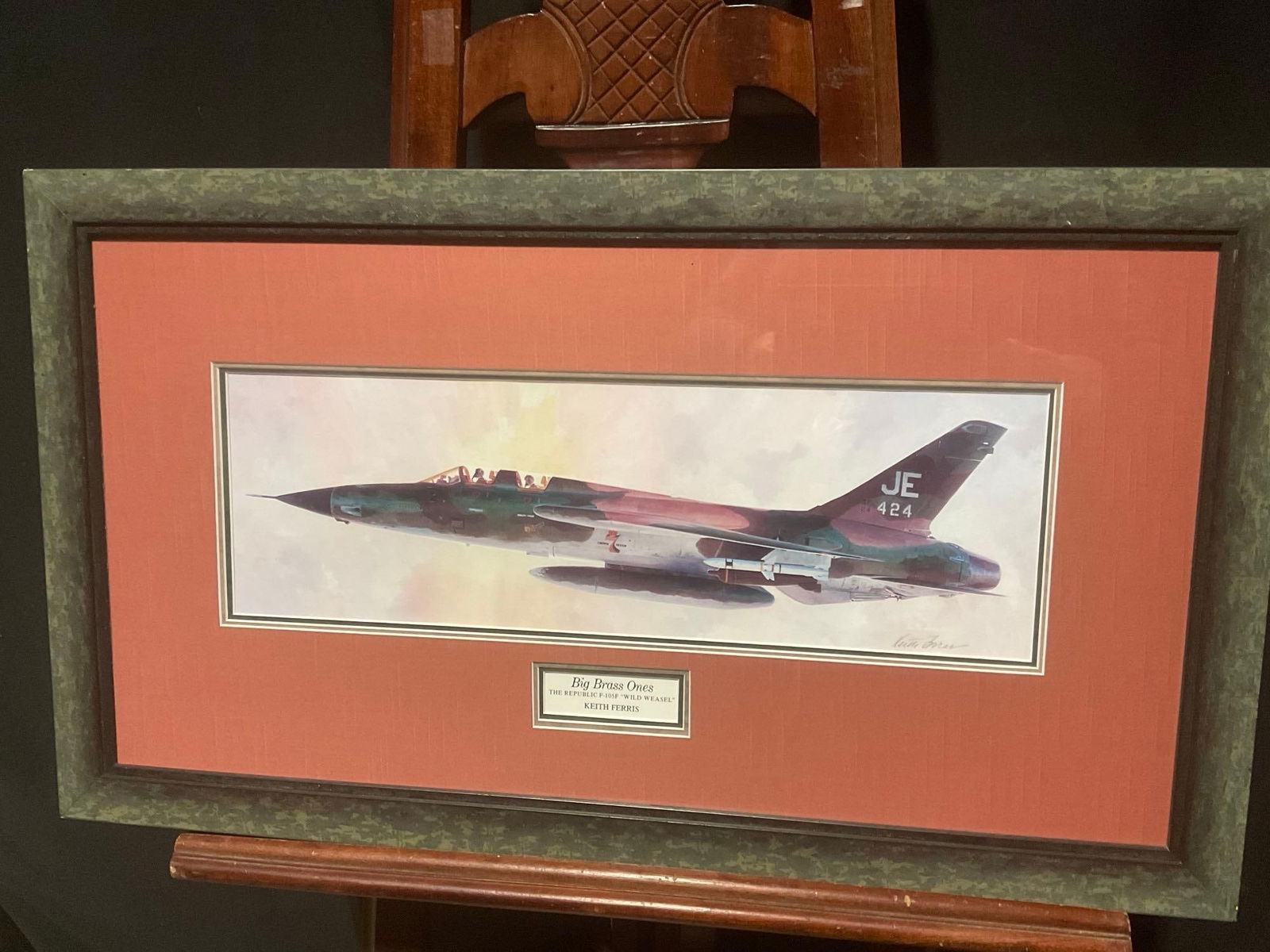 Framed Signed Watercolor titled Big Brass Ones The Republic F-105F Wild Weasel by Keith Ferris (1 of 7)