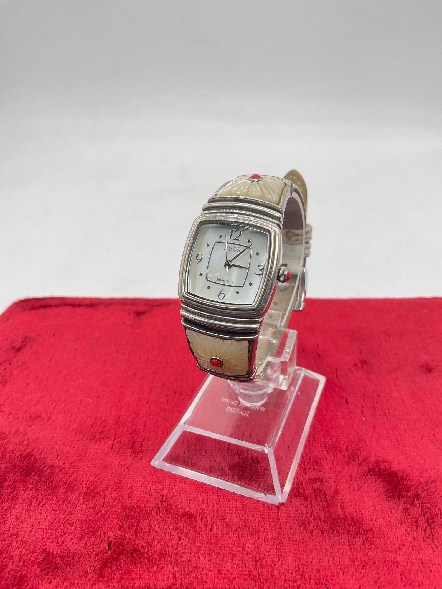 Vintage Eclissi sterling silver and mother of pearl/shell accent womens watch - fair cond: sterling sivler case and elements, fair cond as is needs clean and battery JC-2619 