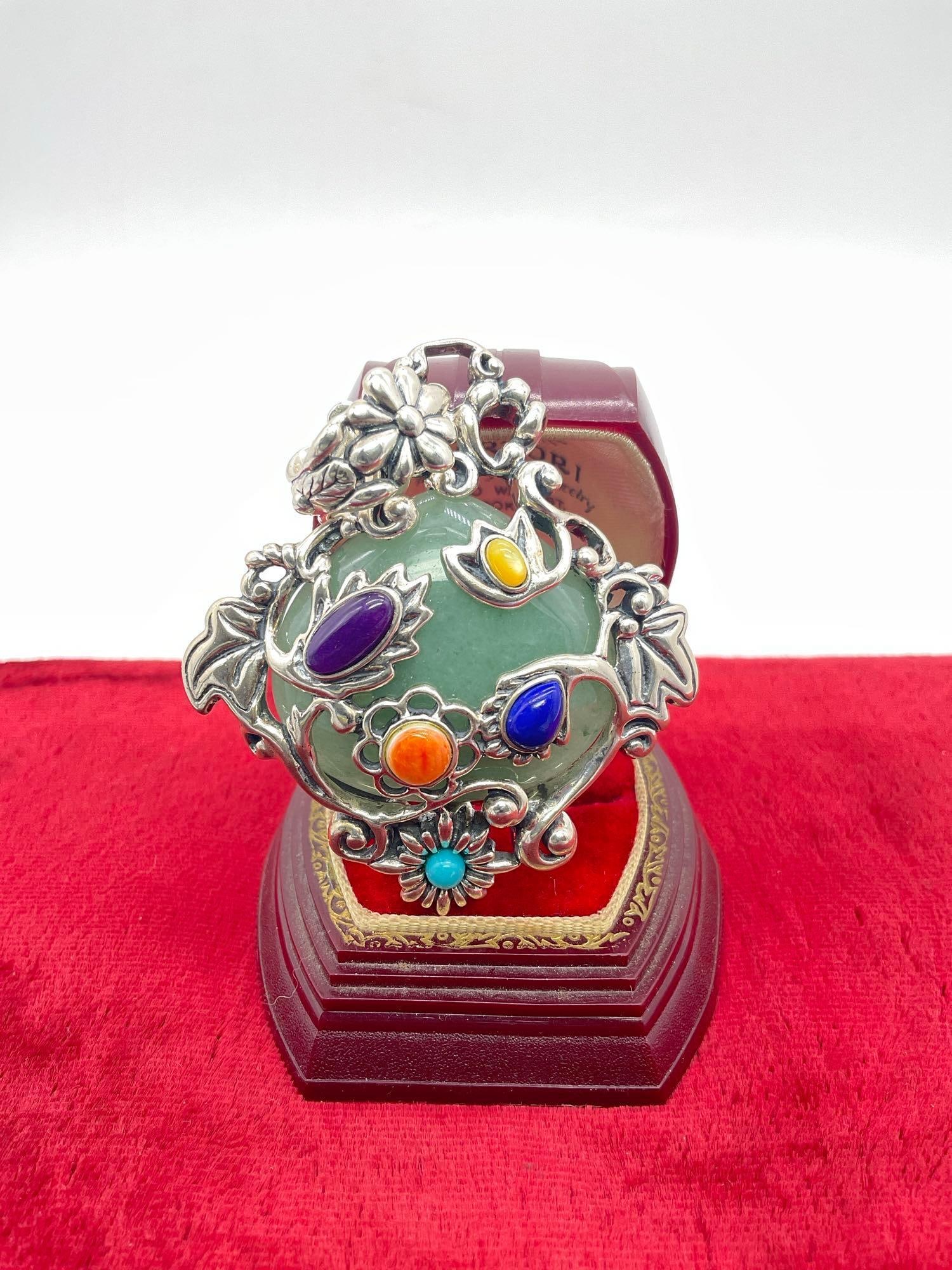 Sterling silver .925 semi precious stone pendant with floral motif - lapis, oyster, turquoise etc (1 of 5)