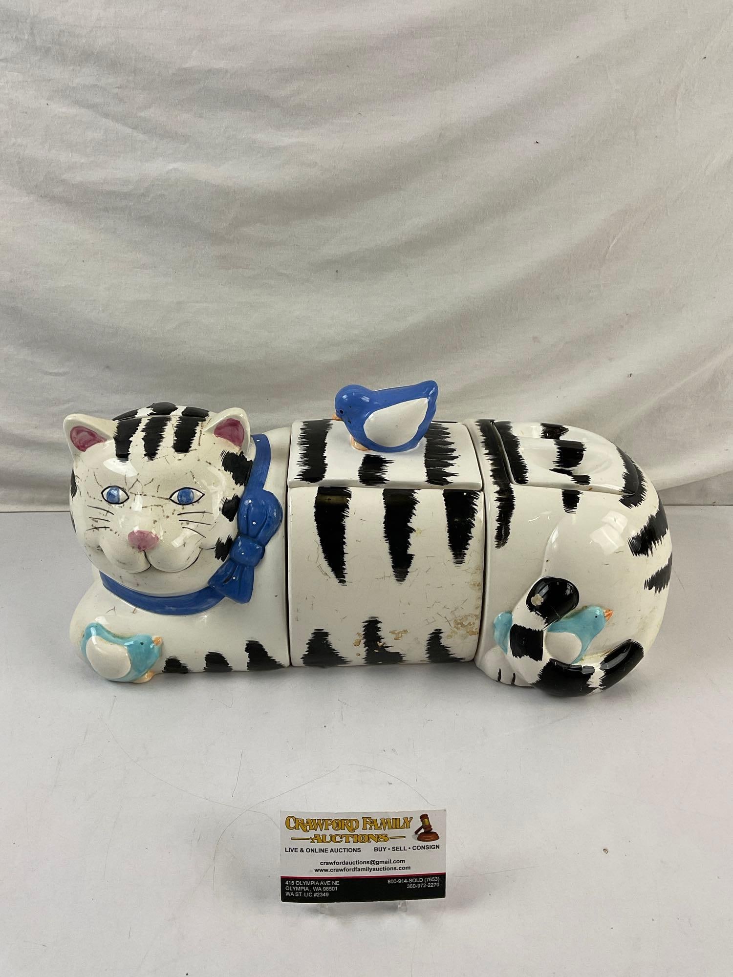 Vintage Coco Dowley 3 Piece Black & White Cat Shaped Ceramic Cookie Kitchen Jars. See pics. (1 of 8)