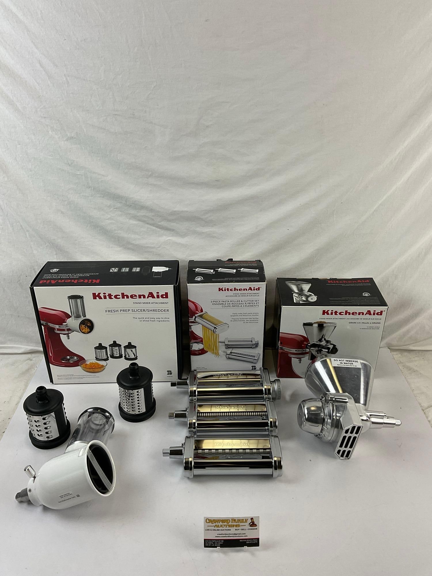 3 pcs KitchenAid Stand Mixer Attachments. Slicer, Pasta Maker, Grain Mill. Like New in Box. See (1 of 8)