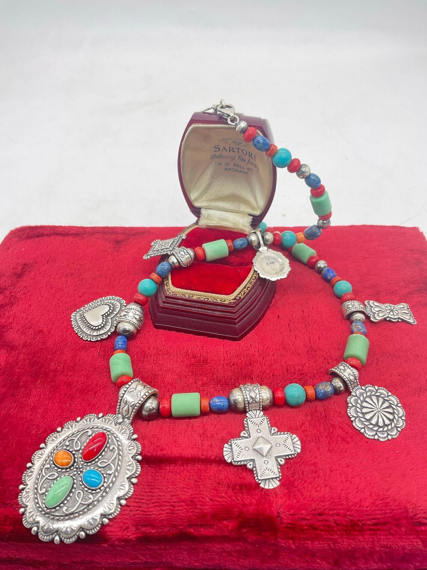 Stunning 81 gram like new sterling silver and semi-precious stone statement necklace, SW design (1 of 4)