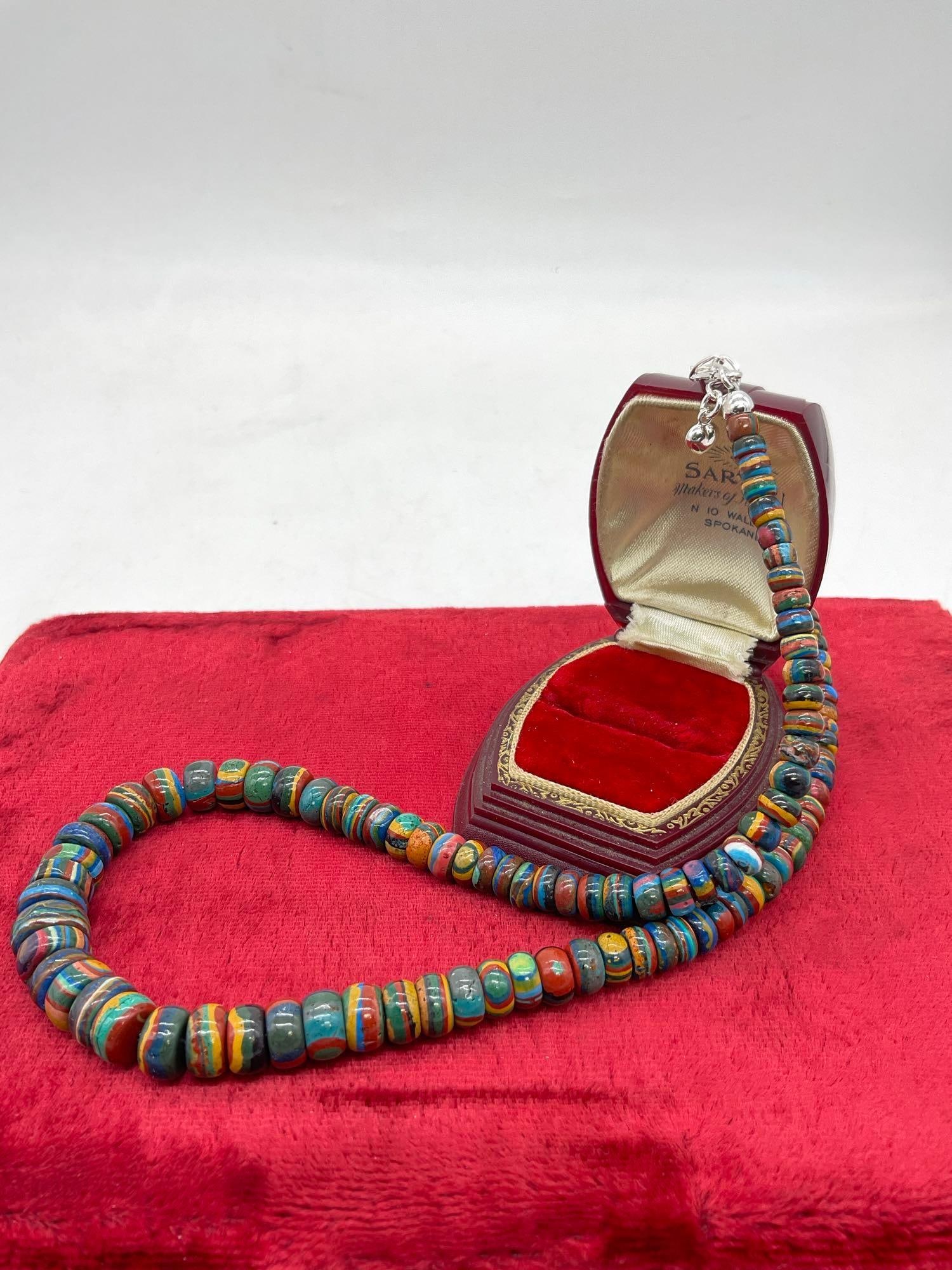 Sterling silver like new colorful stone bead necklace with graduating bead size (1 of 3)