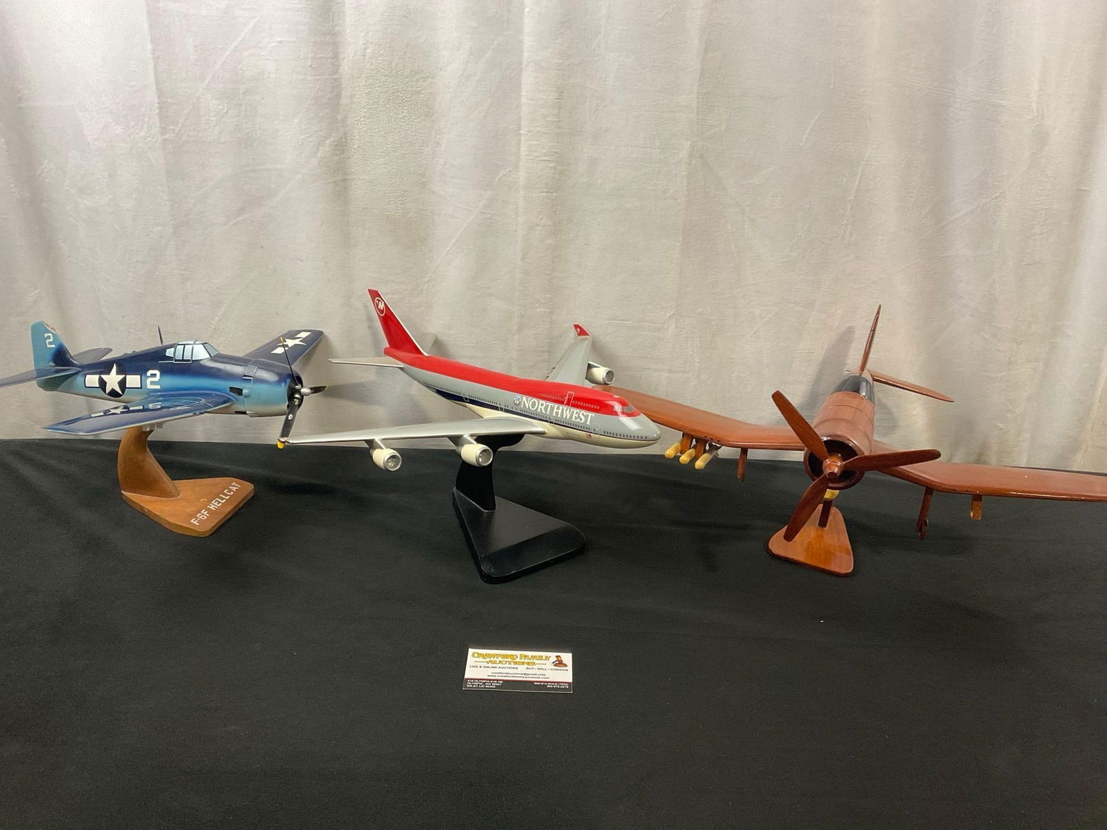 Trio of Airplane Models, F4F Wildcat, Wooden F4U Corsair, Boeing 747-400 (1 of 8)