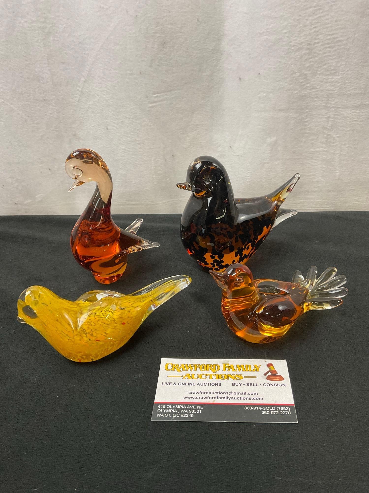 Collection of Art Glass Murano Style Figures, Amber & Yellow: Appears to be in good shape. The tallest piece measures approx 4-5 inches. See pics. E-2643