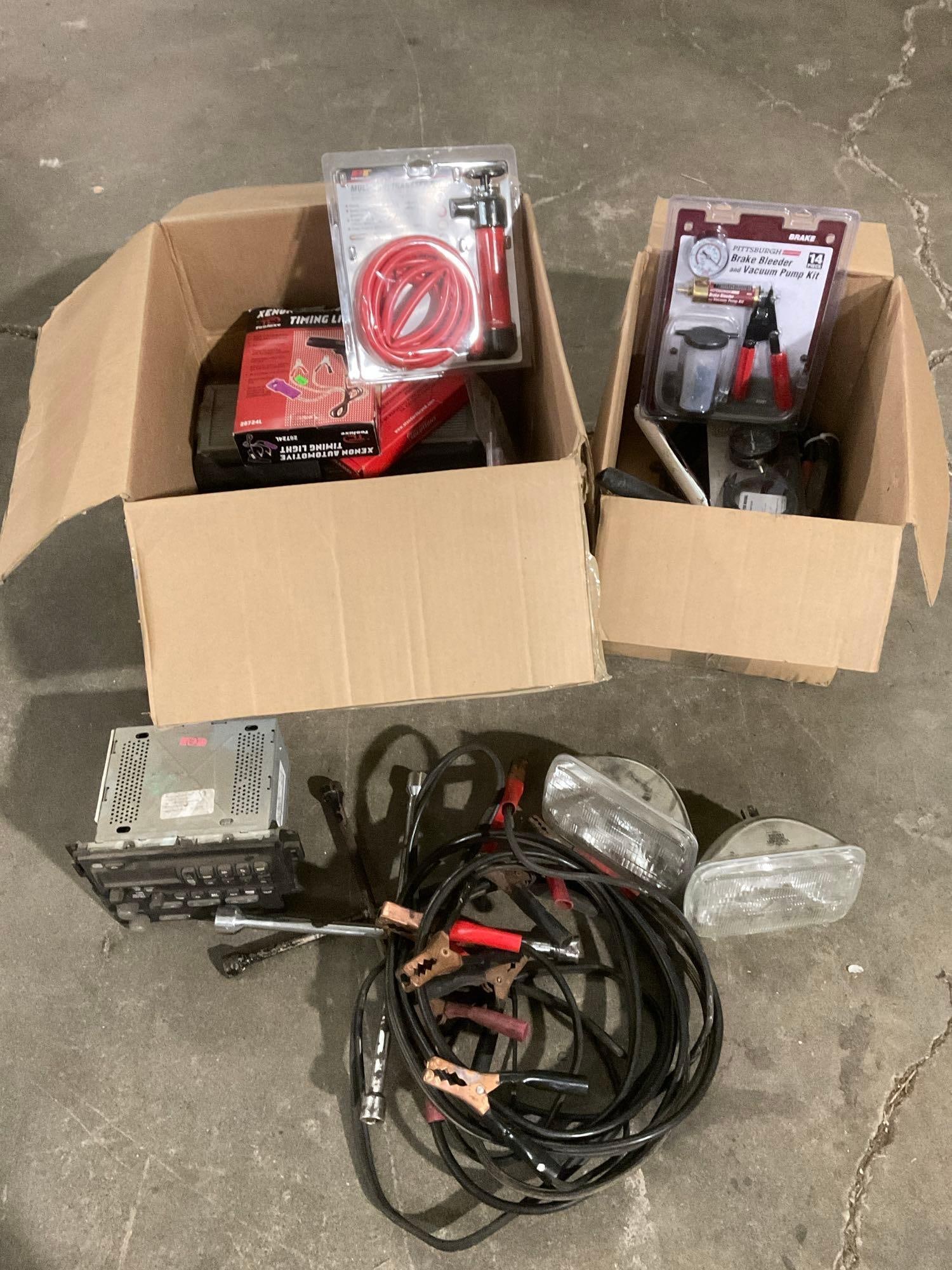 Collection of Misc. Automotive Tools & Parts incl. 2 stereos, Headlights, Jumper Cables, (1 of 5)