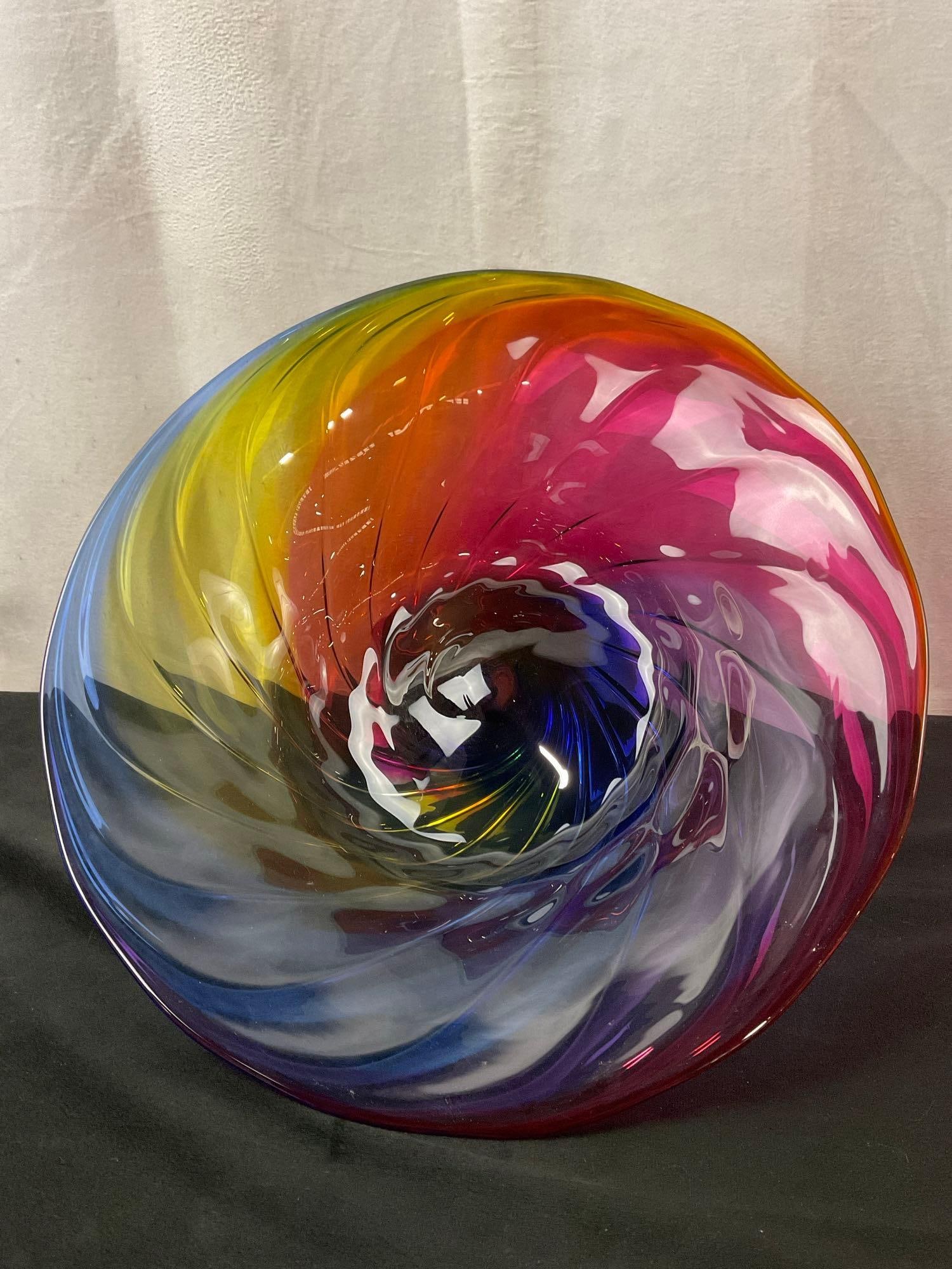Beautiful Rainbow Swirled Art Glass Bowl, Signed by Dan Bergsma (1 of 6)