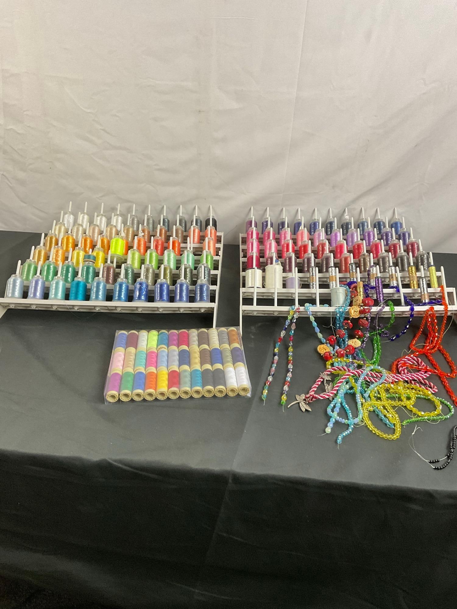 Massive Collection of Sewing / Quilting Thread & Several Beaded Necklaces - See pics: Lot is in good condition w/ Most Thread being unused & new. T-2627
