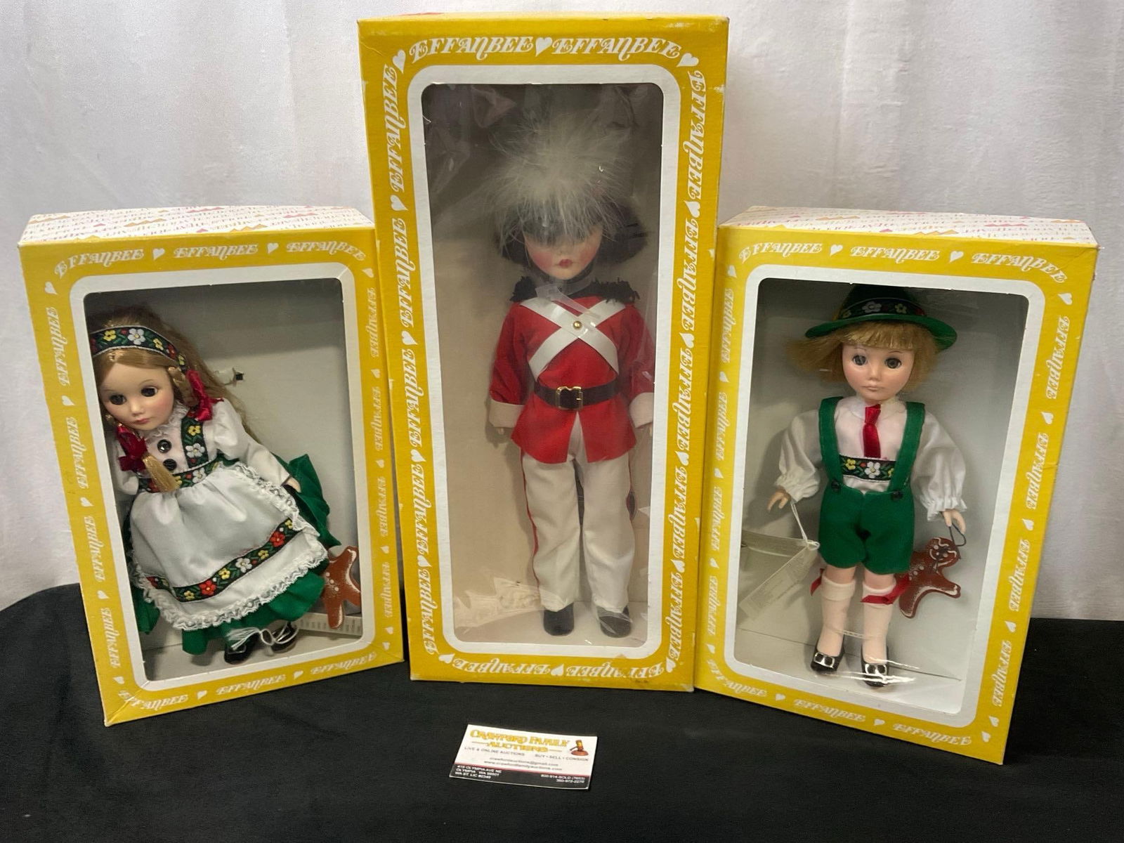 Trio of Vintage Effanbee Dolls, #s 1194, 1195 & 1549 Hansel, Gretel & Nutcracker: Appears to be in good shape. The pieces are still in their original packaging. The taller piece measures approx 16 inches. See pics. E-2617