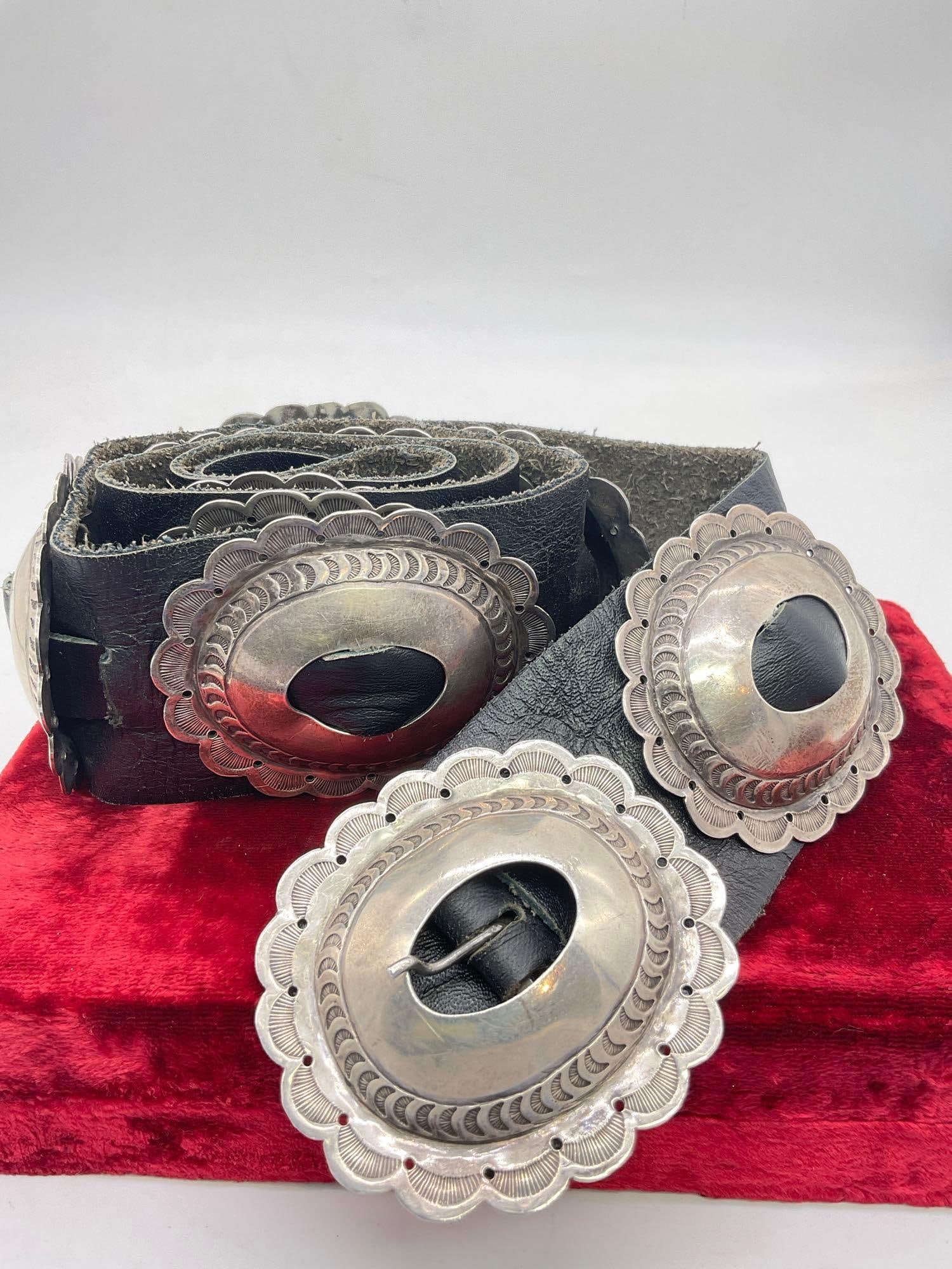 Native American handmade old pawn silver concho belt with 11 conchos in classic design (1 of 3)