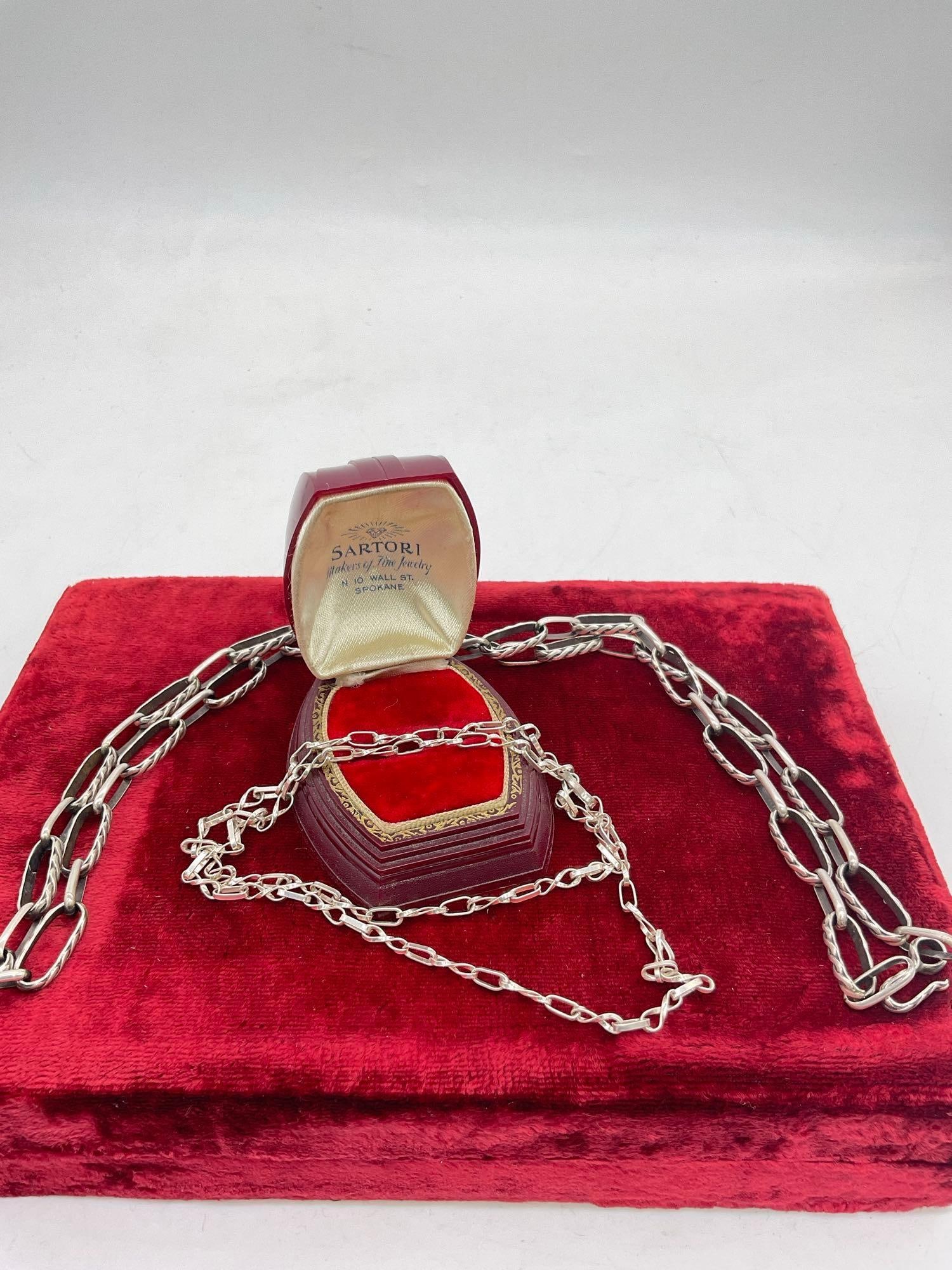 Pair of sterling silver link chain necklaces - one marked, one unmarked - 55 grams total (1 of 3)