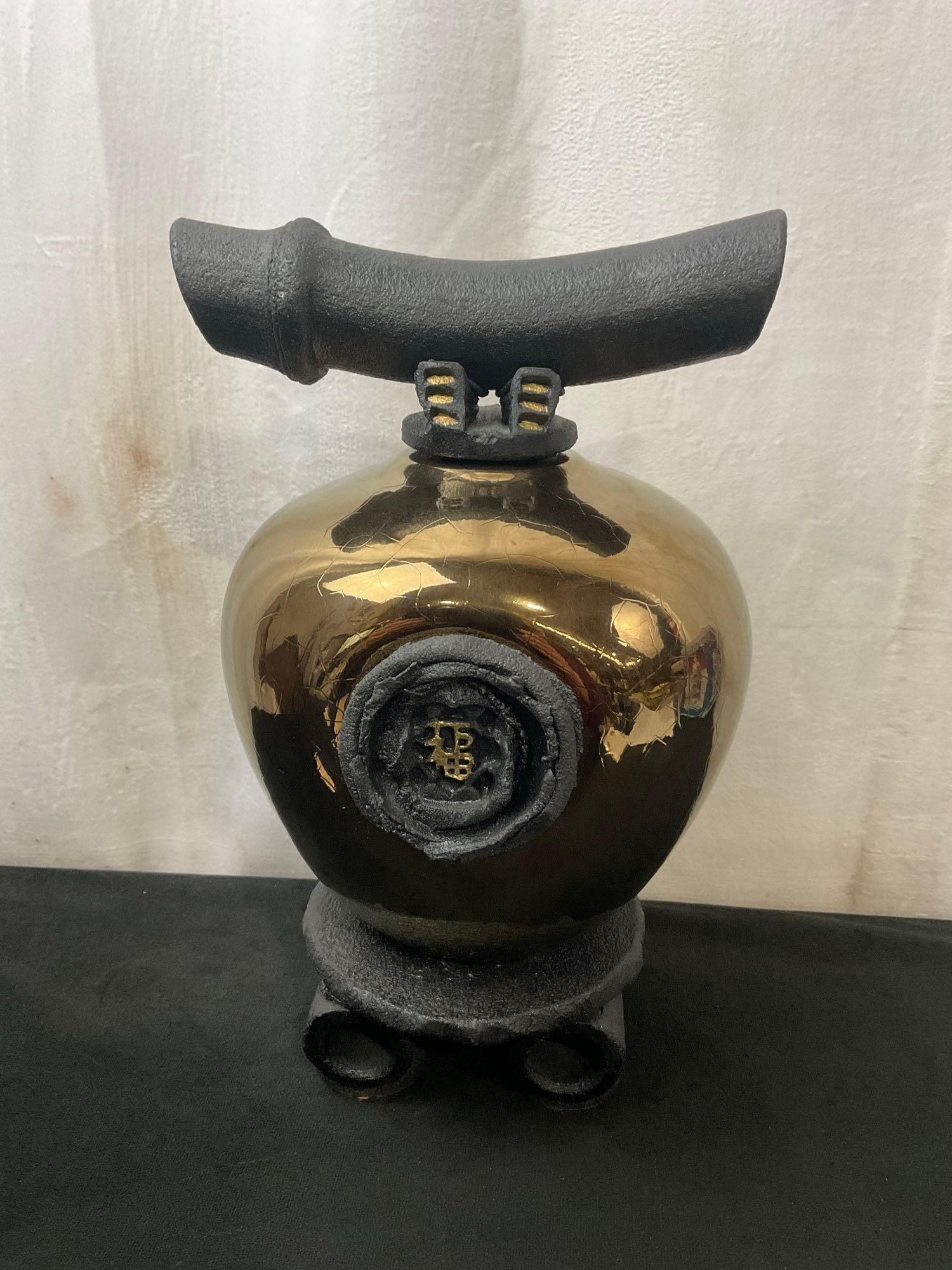 Handmade WishKeeper by Matthew Lovein, Raku fired vessel w/ copper embellishments (1 of 10)