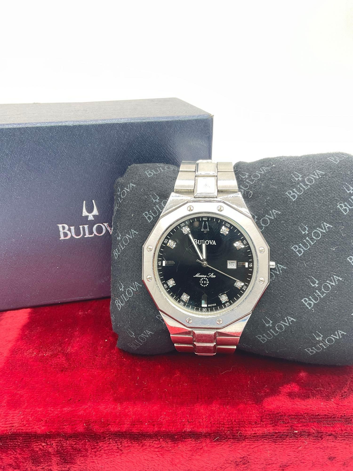 Bulova Marine Star 100m Diamond Marker mens stainless wristwatch - needs repair (1 of 3)