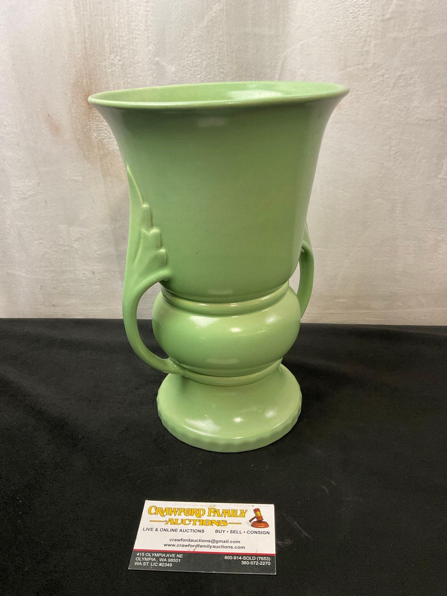 Vintage Abingdon Pottery Usa Large Dozen Roses Vase Seafoam Green, 10 inches tall (1 of 5)