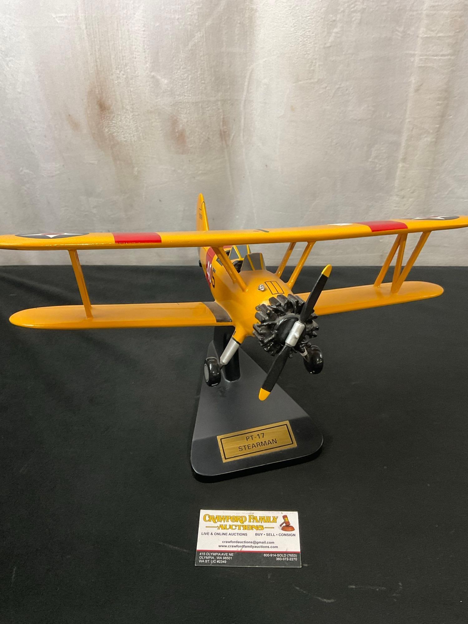 Vintage Wooden Airplane Model, PT-17 Stearman Biplane, Yellow and Black (1 of 4)