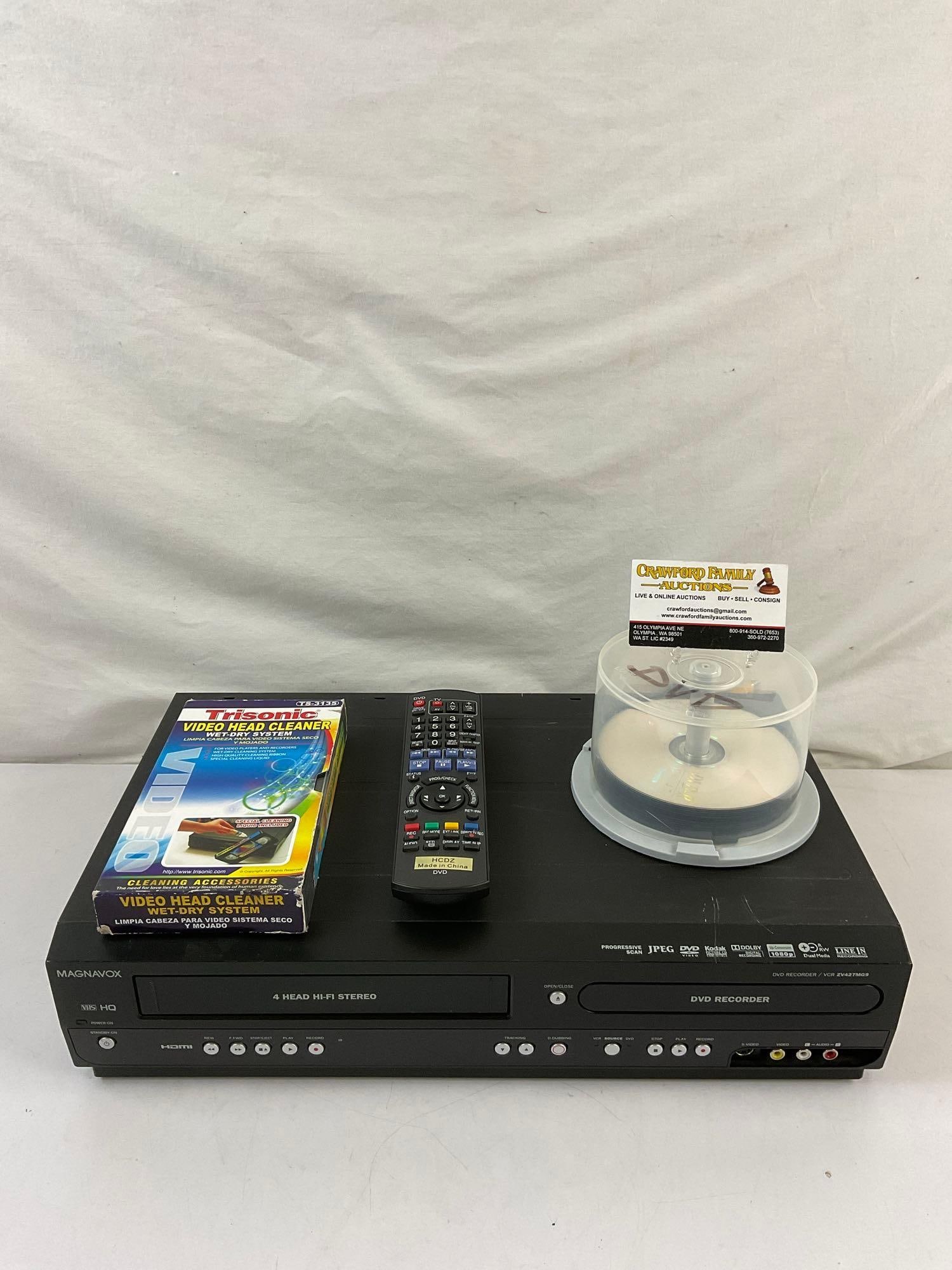 Magnavox Video Cassette & DVD Recorder Model No. ZV247MG9 A & Accessories. Tested, Working. See (1 of 6)