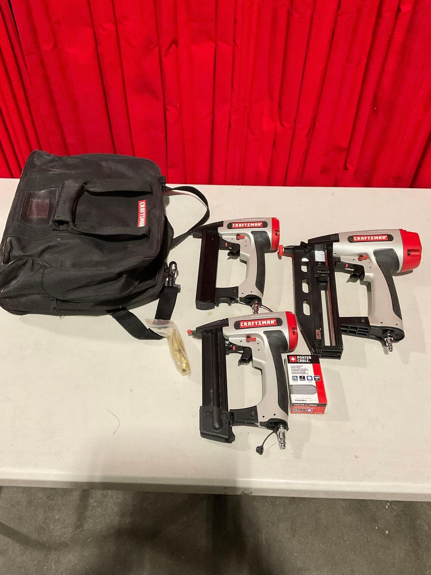 Trio Of 3 Craftsman Nailers/ Staplers Incl. Brad Nailer, Finishing Nailer, & Crown Stapler