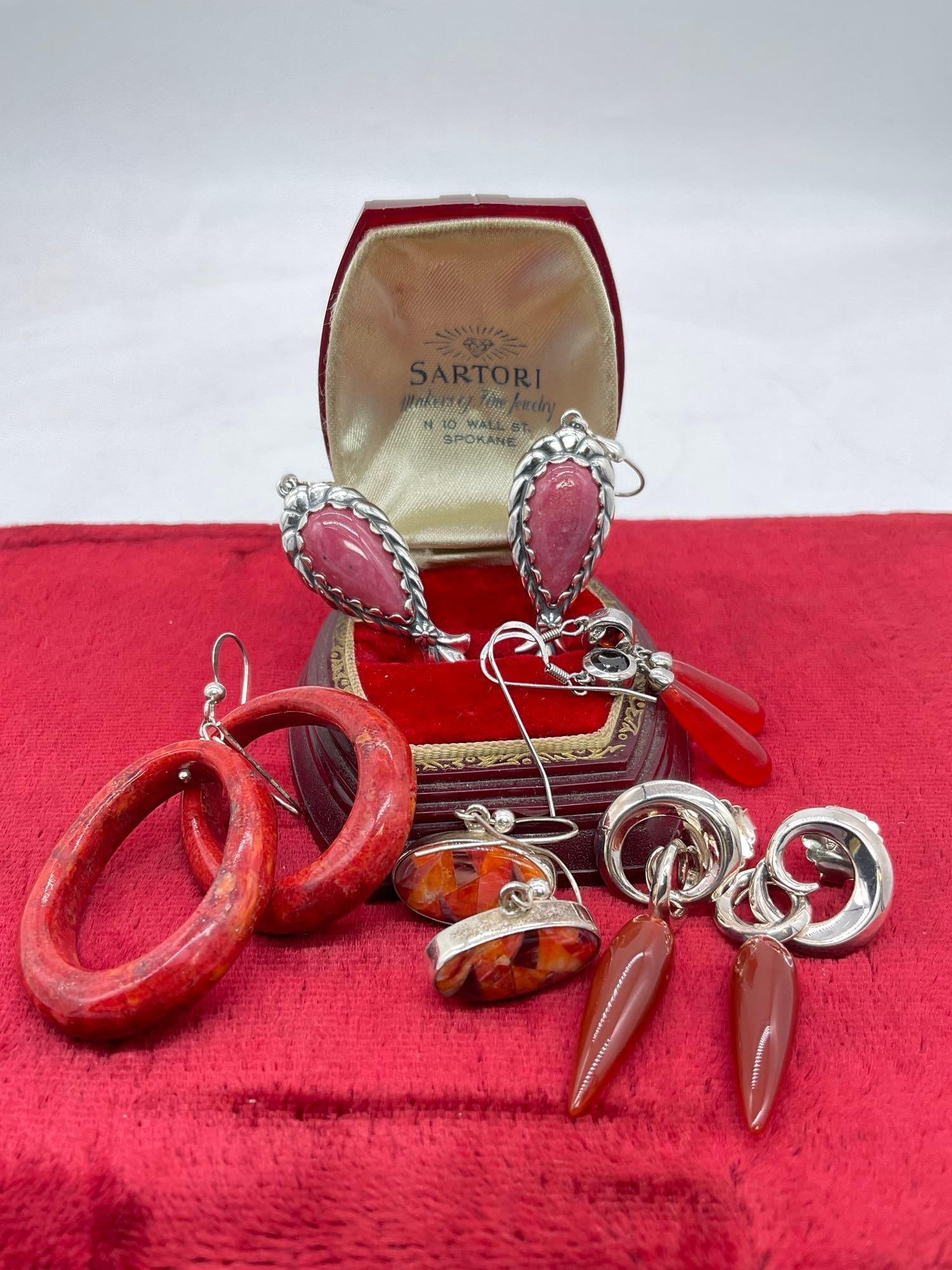 5 pc lot of sterling silver and natural stone earrings incl. carnelian agate, jasper, etc see pics (1 of 3)