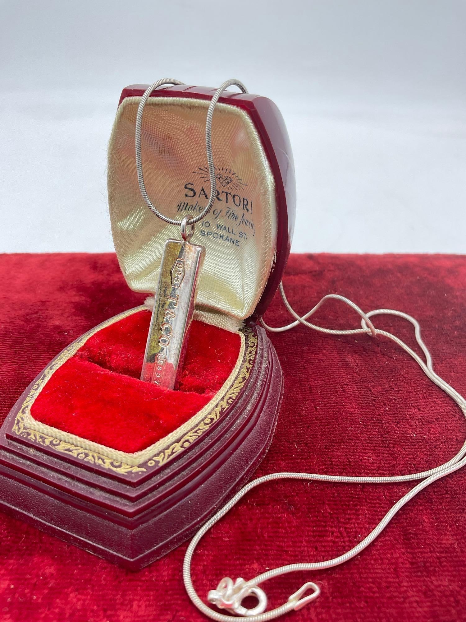 Lovely .925 sterling silver Tiffany & Co. "1837" rectangular pendant on sterling silver chain: JC-2623