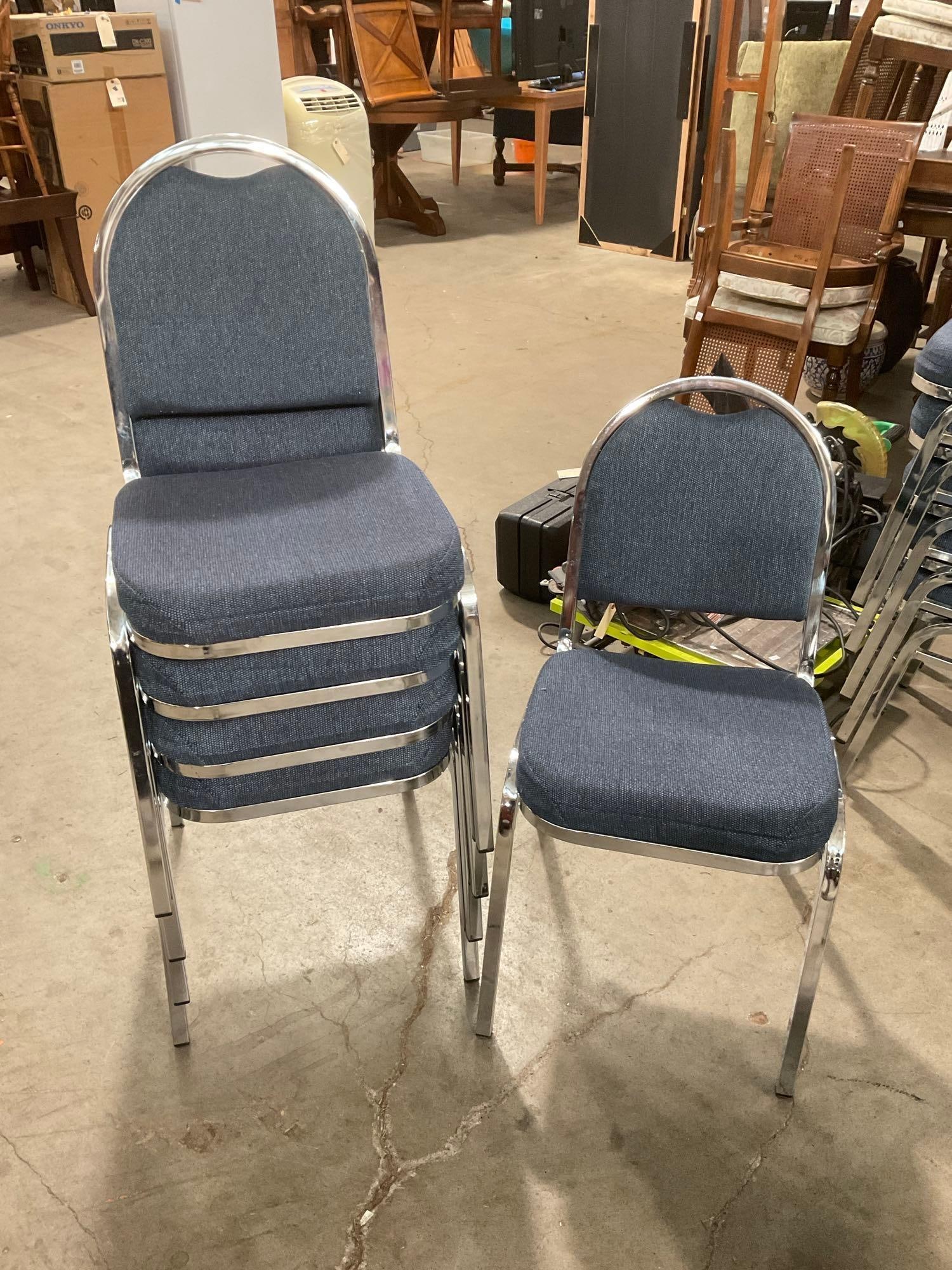 Set of 5 Chrome Blue Stacking Chairs w/ Cushioned Upholstery - See pics (1 of 3)