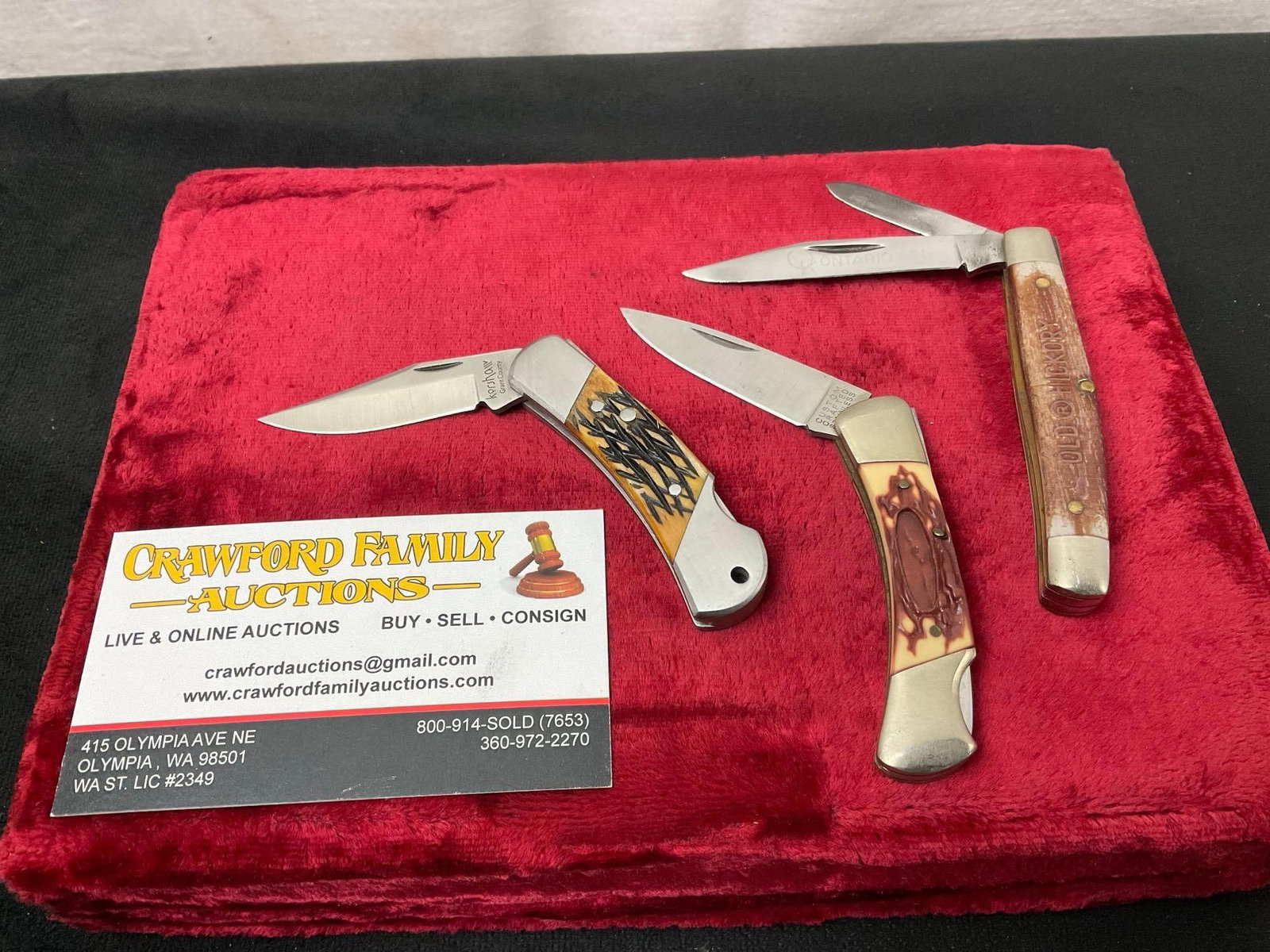 Trio of Folding Pocket Knives, 3100JB Kershaw, Custom Crafted 100B, Old Hickory Ontario 601 (1 of 3)