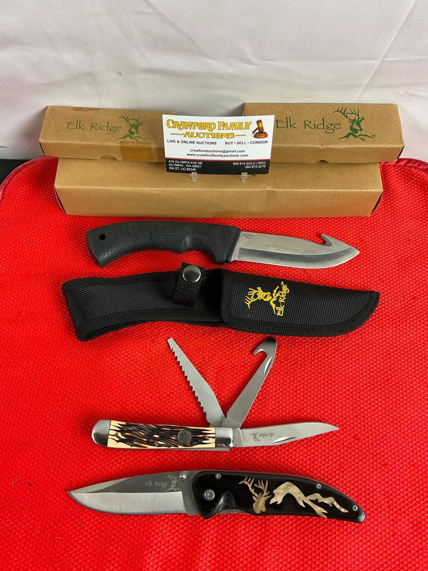 3 pcs Elk Ridge 440 Steel Knife Assortment Models 80D, 99 & 891. NIB. See pics (1 of 10)