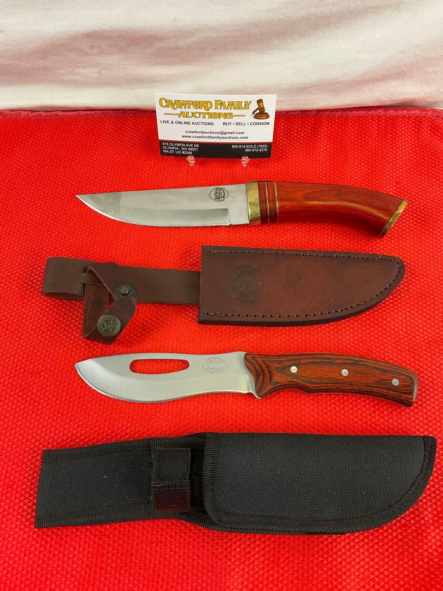 2 pcs Stainless Steel Hunting Knives w/ Sheathes. Chipaway 10" Knife & Frost 9" Knife. NIB. See (1 of 12)