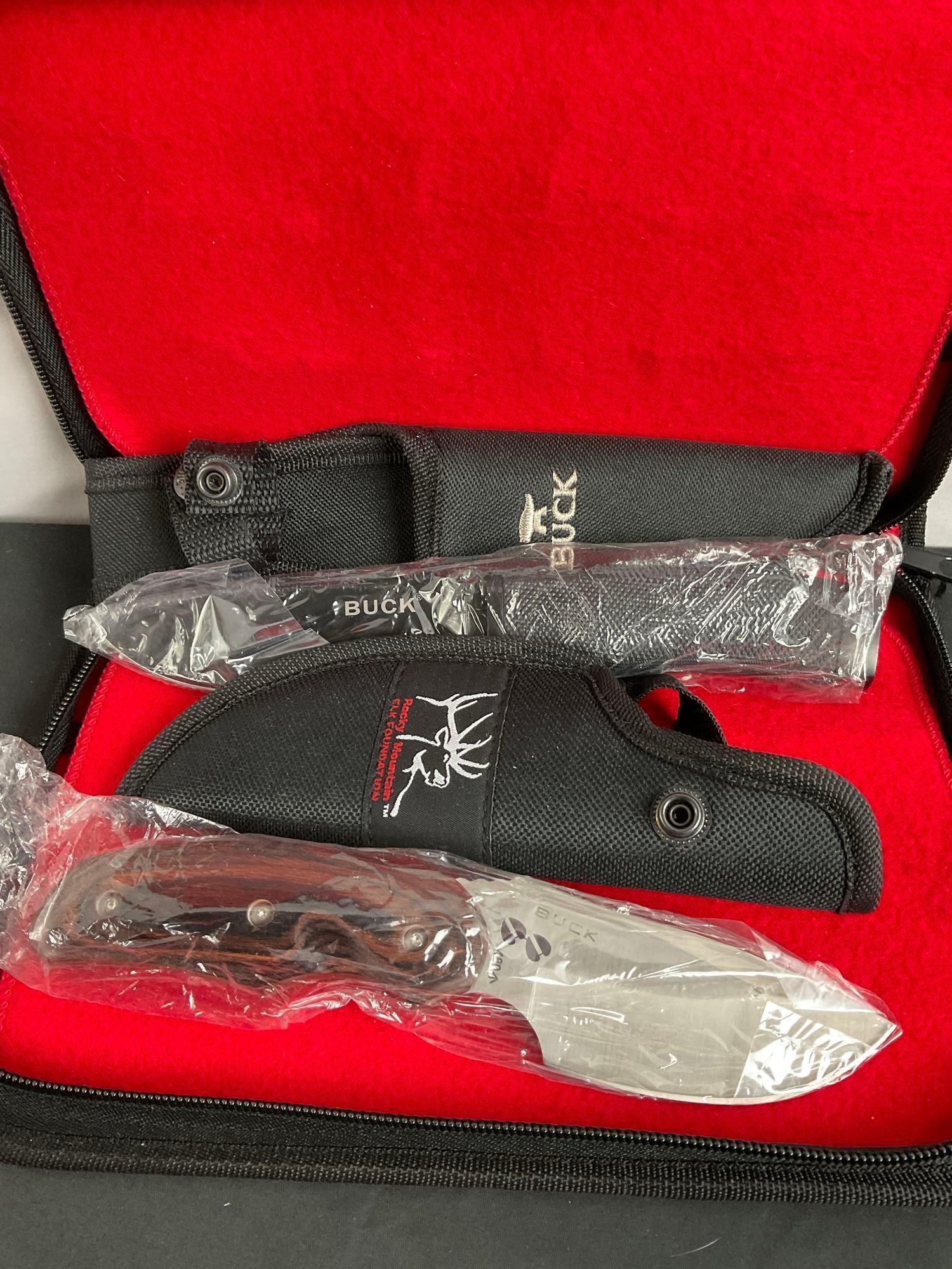 2x New In Box Buck Fixed Blade Knives in Sheathes - Numbered RMEF 480 - See pics (1 of 6)
