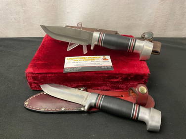 Pair of Vintage Remington Fixed Blade Knives, 1x RH-31 & 1x RH-134 w/ leather sheaths (1 of 4)