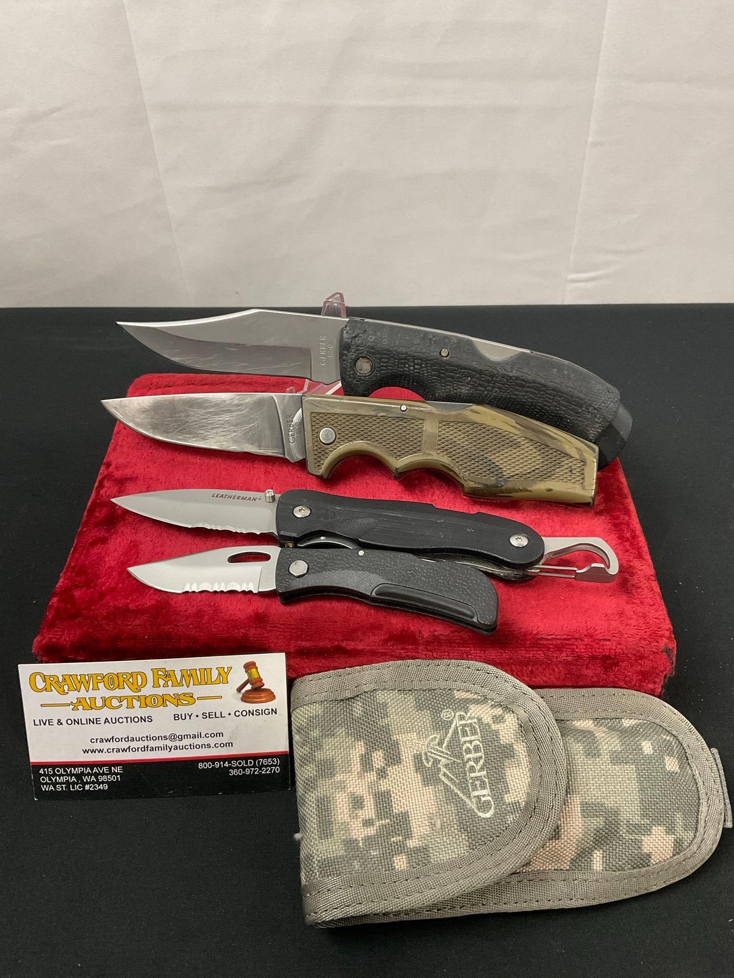 4x Folding Pocket Knives, Leatherman C33X, Trio of Gerber models 425, 850, & 900 (1 of 4)