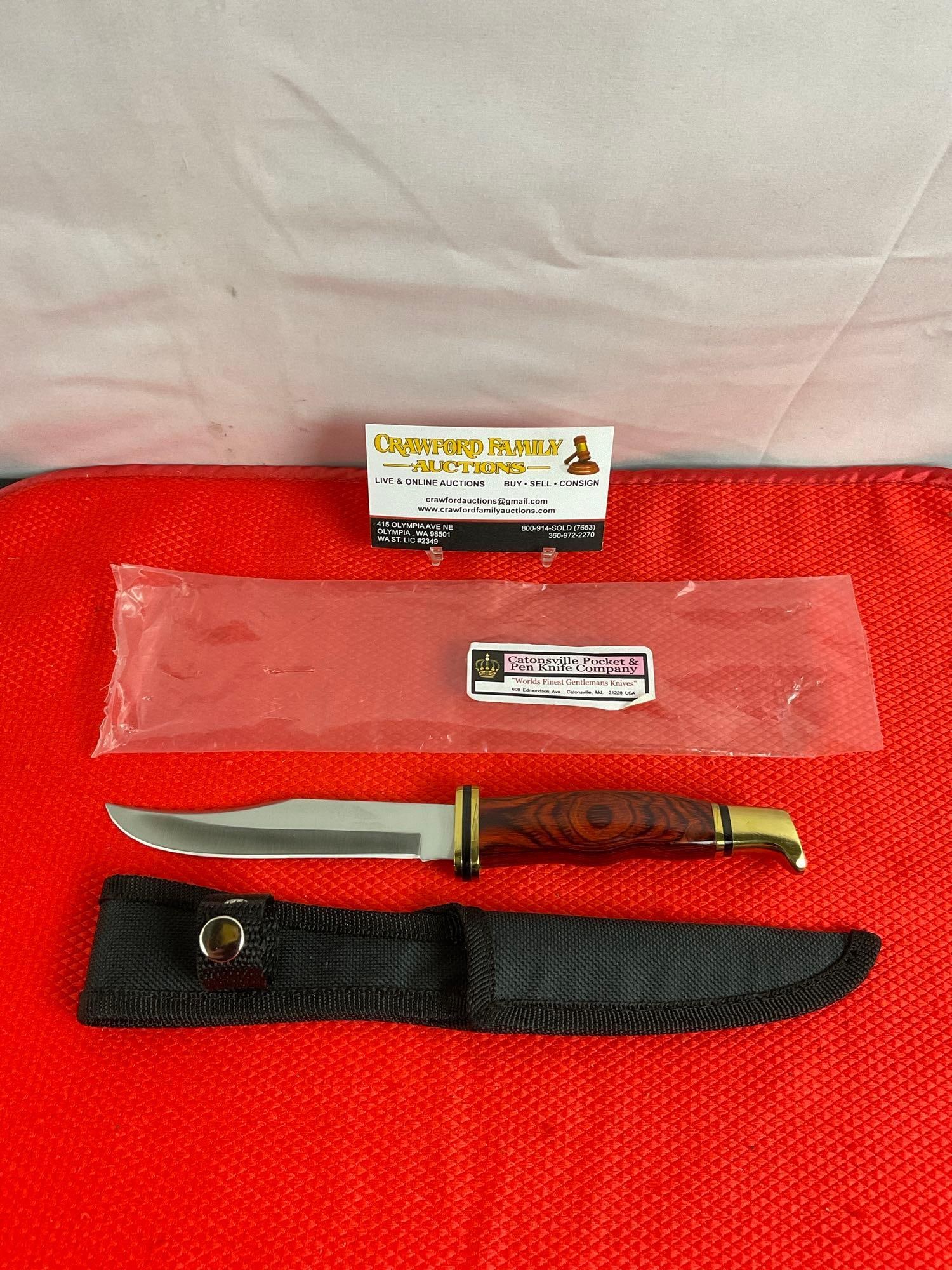 Catonsville Pocket & Pen Knife Company 5" Steel Fixed Blade Hunting Knife w/ Nylon Sheath. NIB. See (1 of 11)