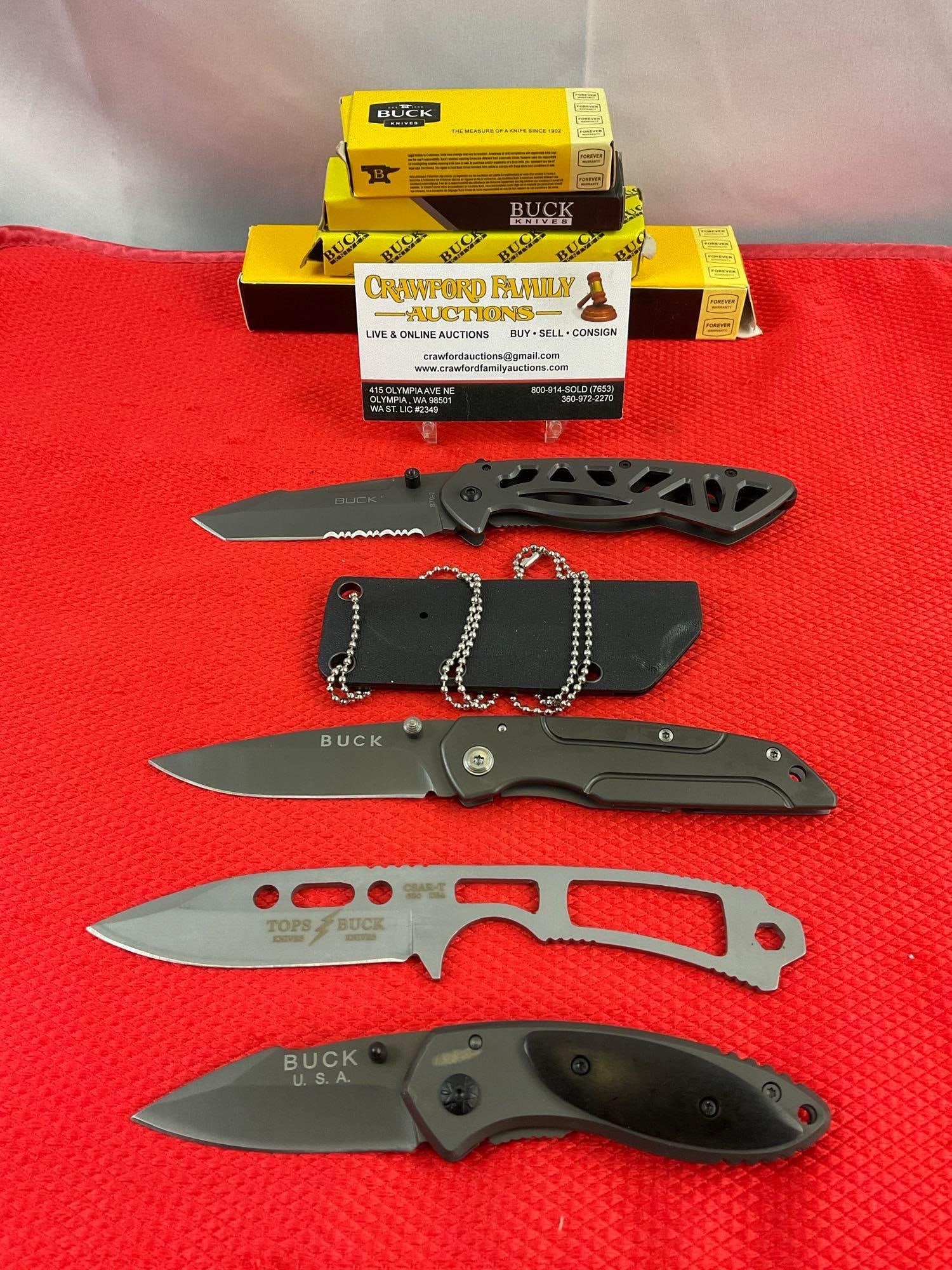 4 pcs Modern Buck Knife Assortment. 1x 870-2, 1x Csar-T 680, 1x DA14, 1x Unnumbered. NIB. See pics. (1 of 12)