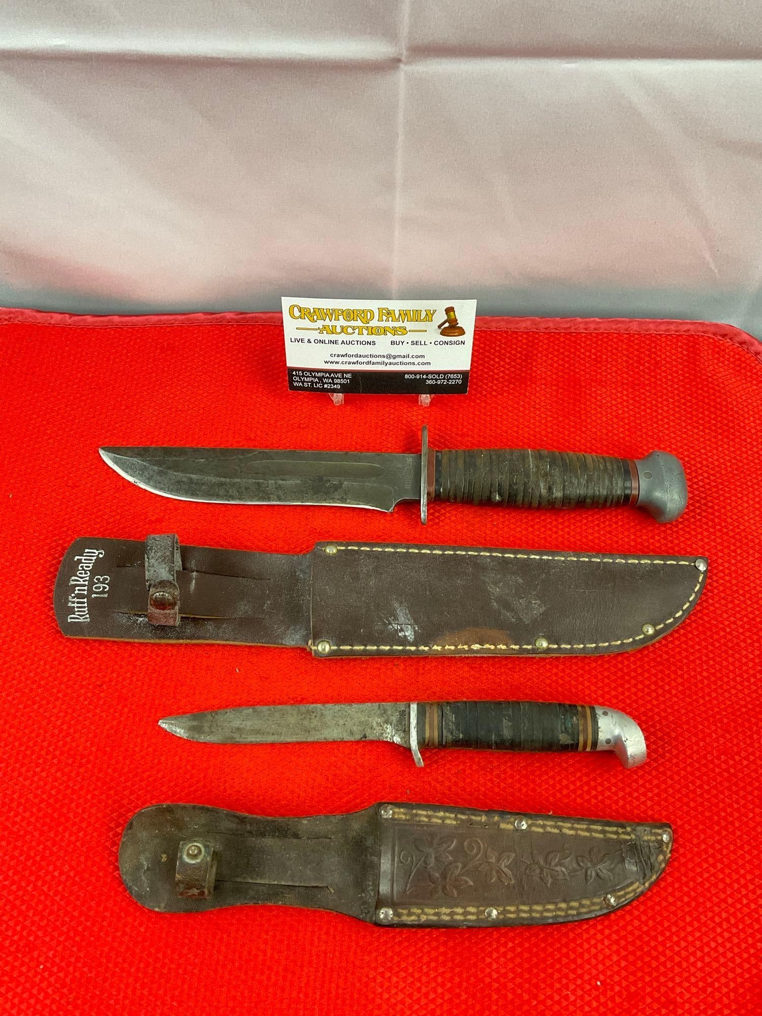 2 pcs Vintage Steel Fixed Blade Knives w/ Sheathes. Remington RH-36 & J.C. Higgins. See pics. (1 of 7)