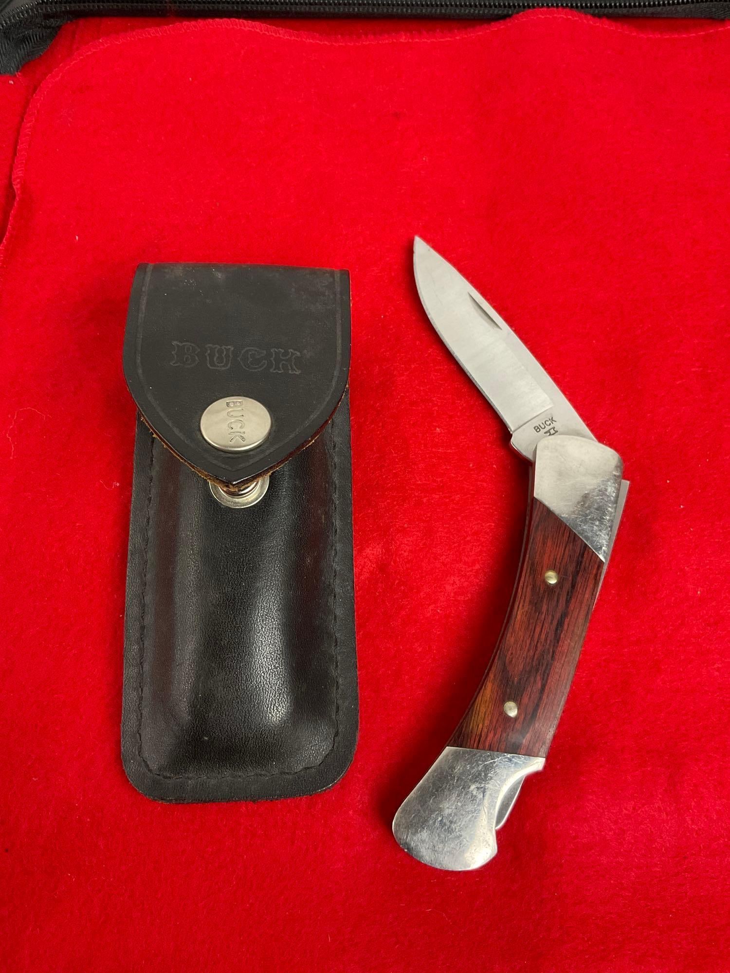 Buck Folding Pocket Knife w/ Leather Buck Sheathe - Stamped with anvil mark - See pics (1 of 6)