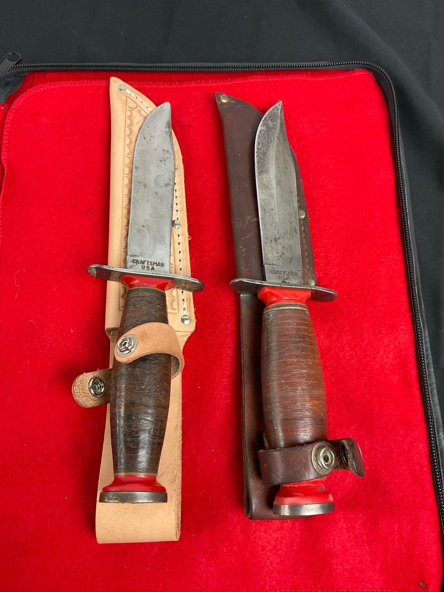 2x Vintage Craftsman USA Fixed Blade Knives in Leather Sheathes - Both Blades Are 5" Long - See p... (1 of 4)