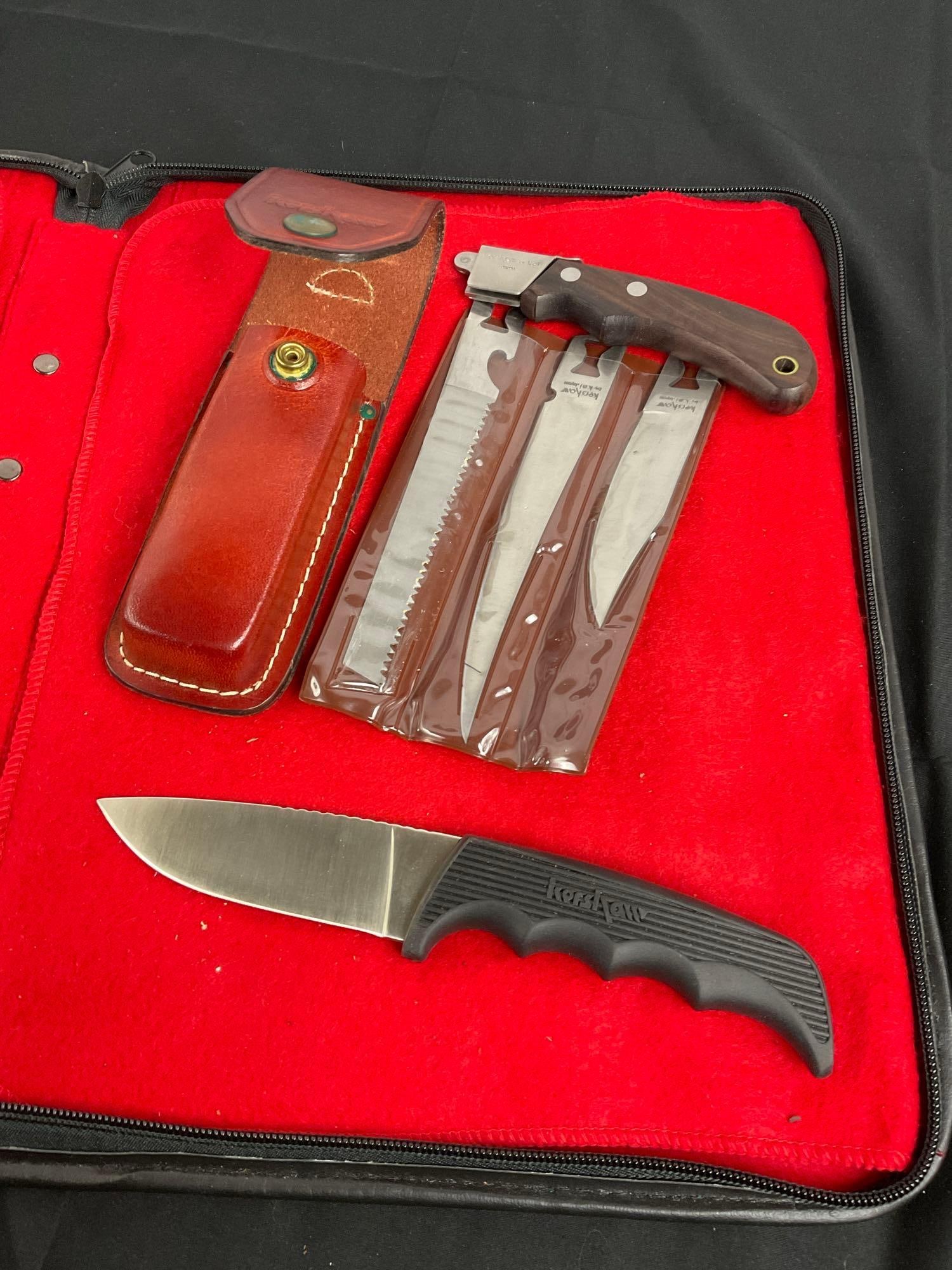 Kershaw Multibladed Interchangeable Knife w/ Leather Case & Kershaw Black Fixed Blade Knife (1 of 6)