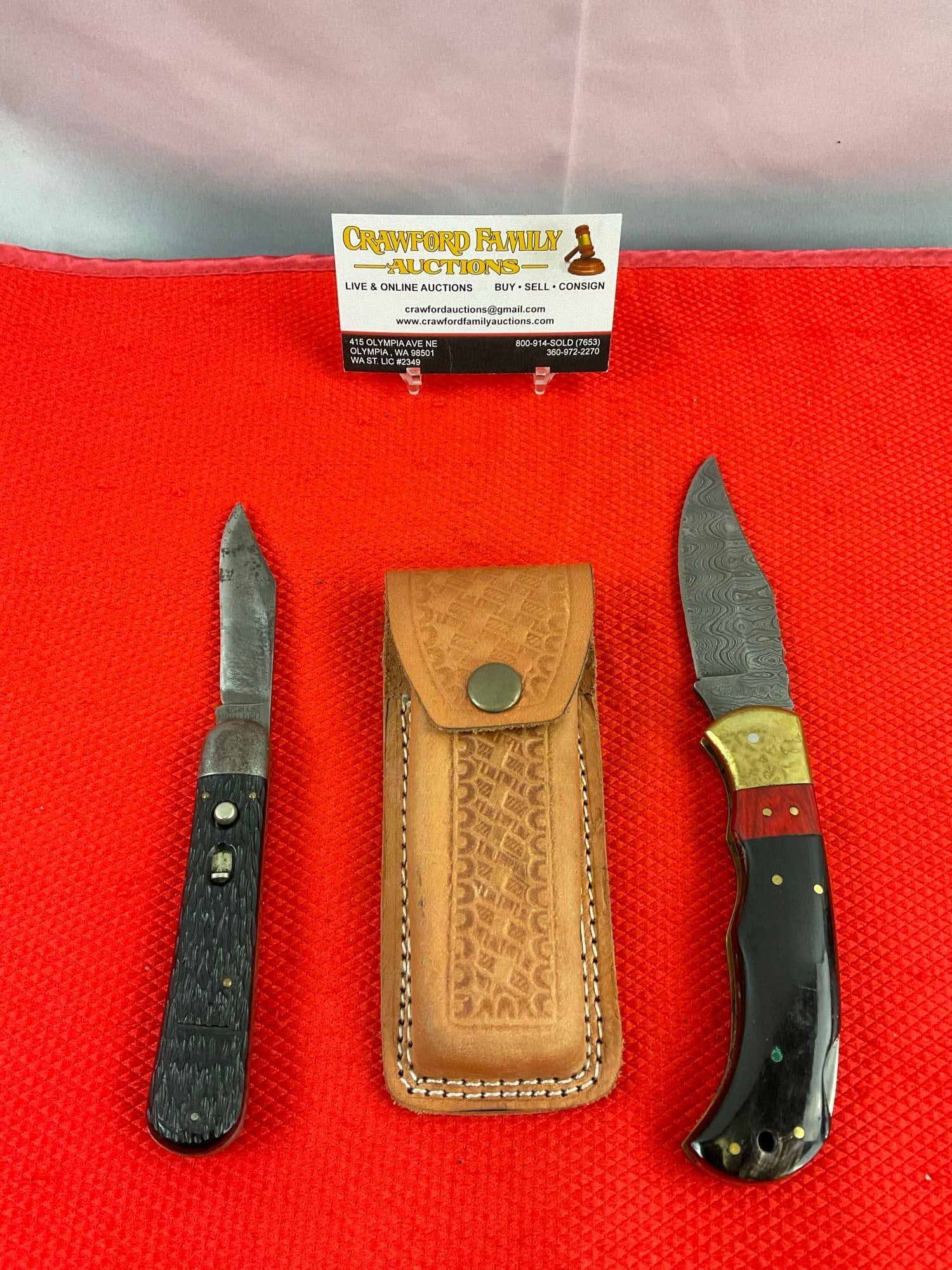 2 pcs Steel Folding Blade Pocket Knife Assortment. 1x Schrade Walden, 1x Unknown Maker. See pics. (1 of 11)