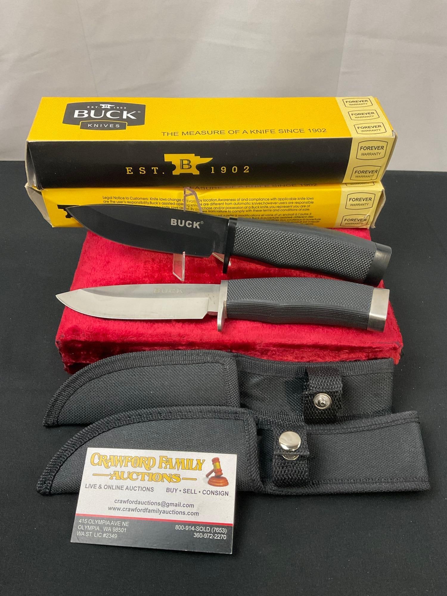 Pair of Classic Buck Fixed Blade Knives, w/ nylon sheaths, 4.5 inch blades (1 of 4)