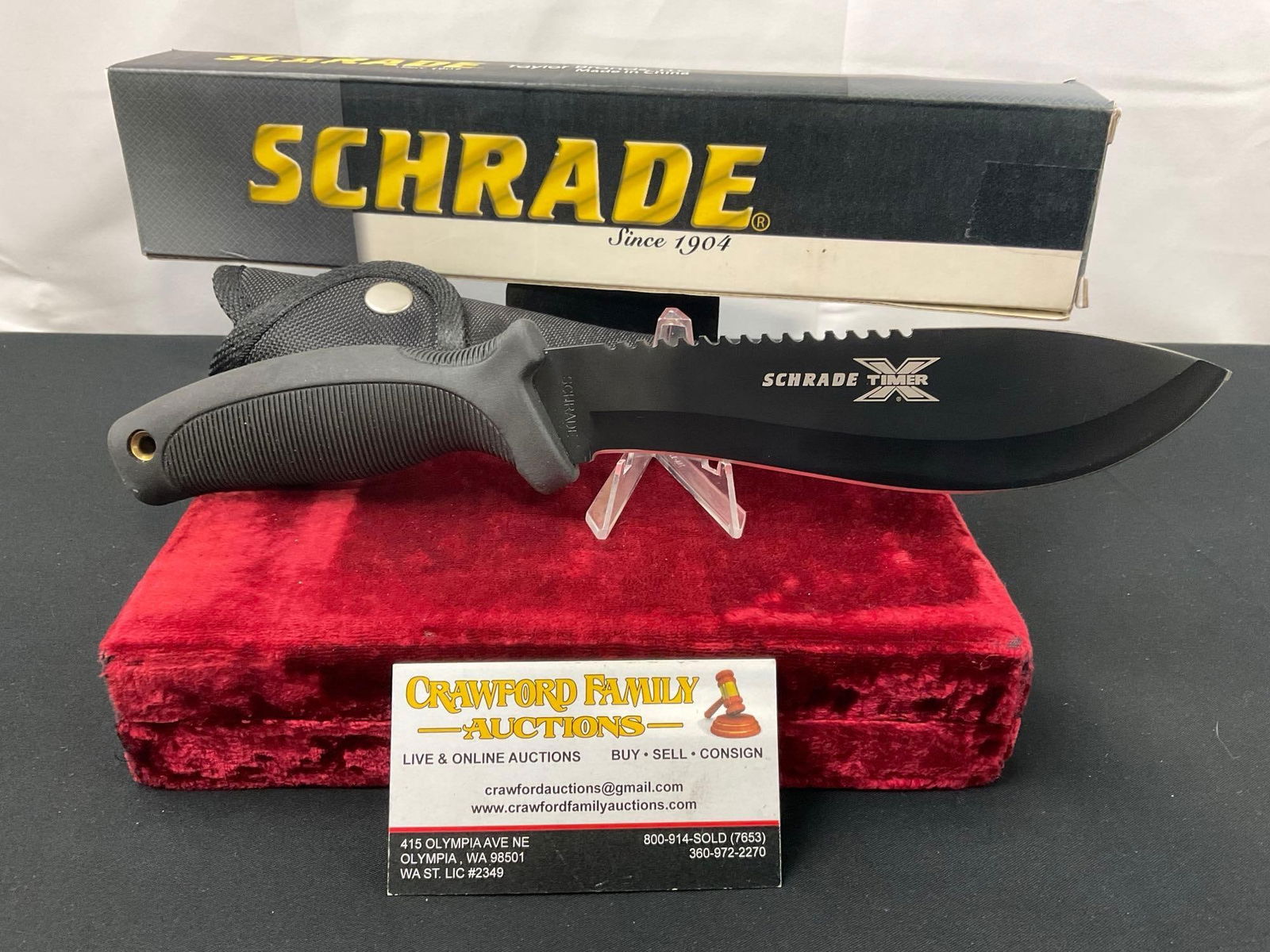 Modern Schrade Timer X Camp Knife, full Tang, Black Blade & Rubber Handle, NIB (1 of 3)