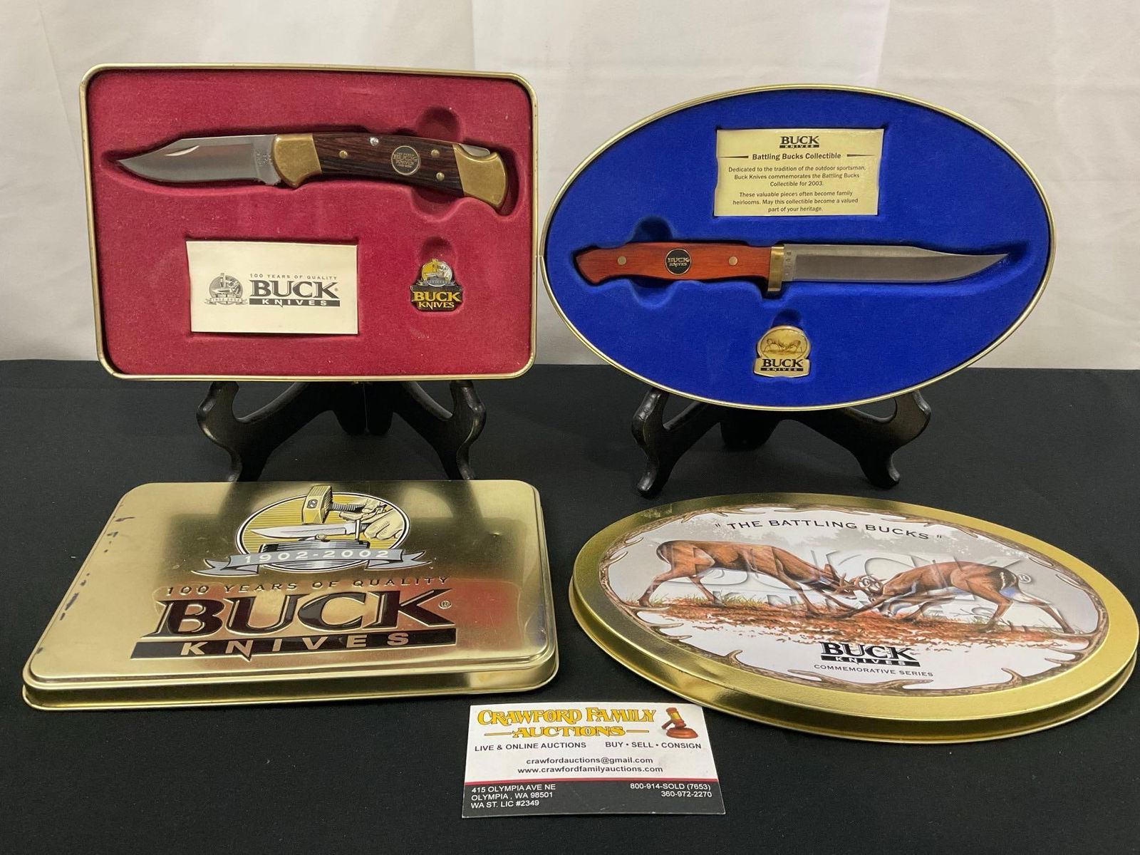 Two Tin Sets of Buck Knives, Models 112 100th Anniversary & Battling Bucks 727 Commemorative series (1 of 7)