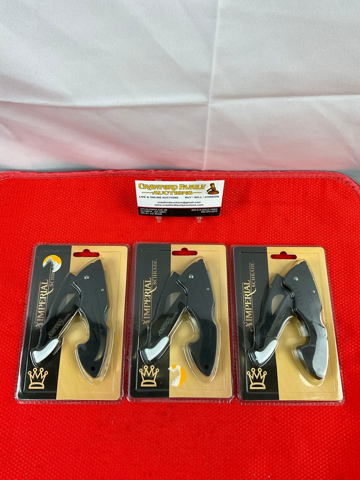 3 pcs Schrade Imperial 3.5" Steel Folding Blade Pocket Knives Model IMP0018CP. NIB. See pics. (1 of 4)