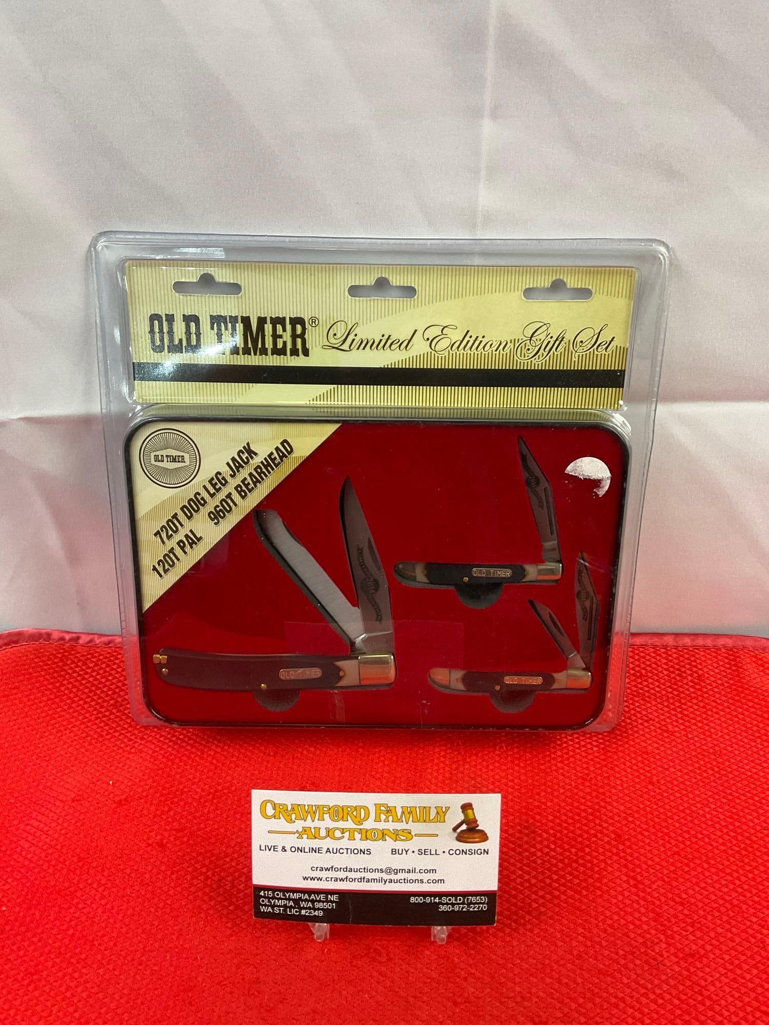 Schrade Cutlery Old Timer 2014 Limited Edition 3-Piece Knives in Tin Box Gift Set. NIB. See pics. (1 of 5)