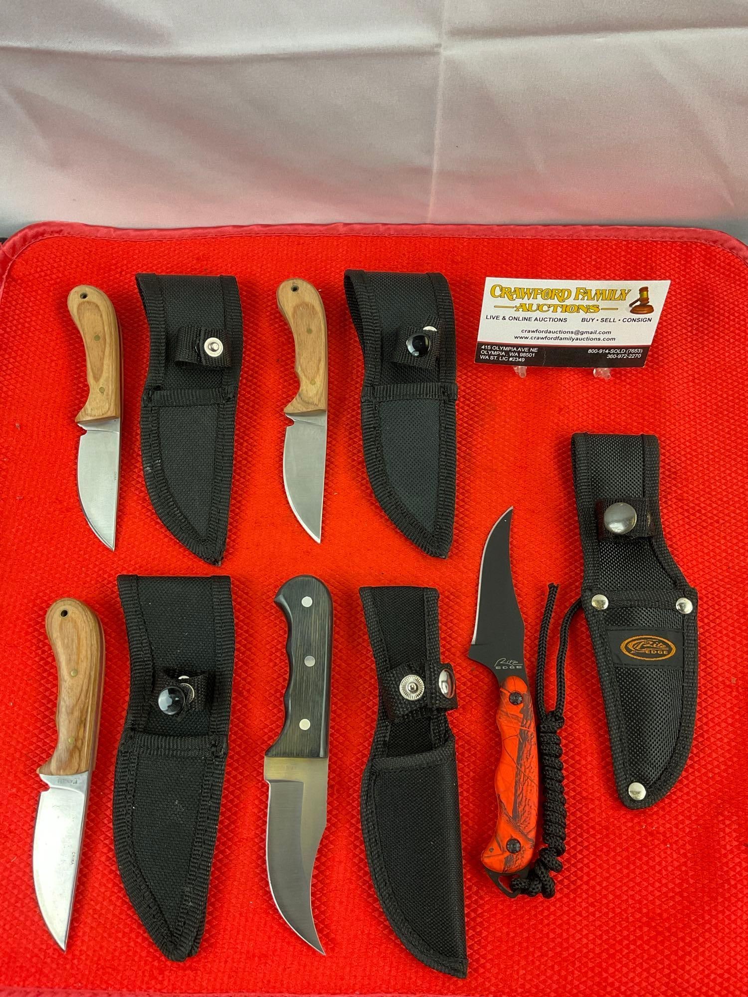 5 pcs Modern Steel Fixed Blade Hunting Knife Assortment. 1x Rite Edge, 4x Unknown. See pics. (1 of 9)