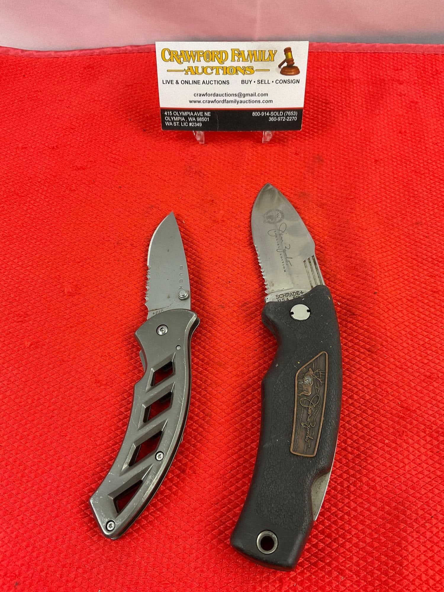 2 Pcs Modern Steel Folding Blade Hunting Knives. 1x Buck 318, 1x