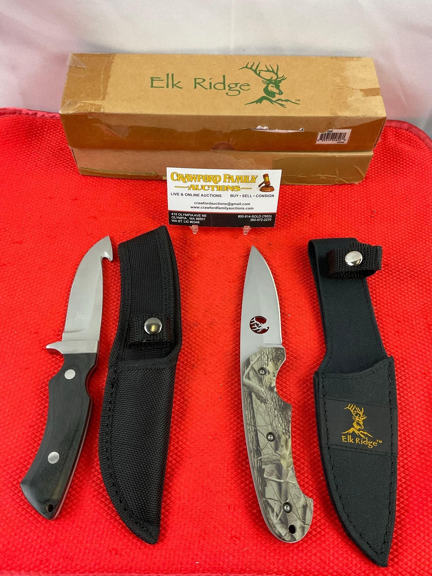 2 pcs Elk Ridge 3.5" 440 Steel Fixed Blade Hunting Knives w/ Sheathes Models ER-46 & ER-66. NIB. ... (1 of 6)