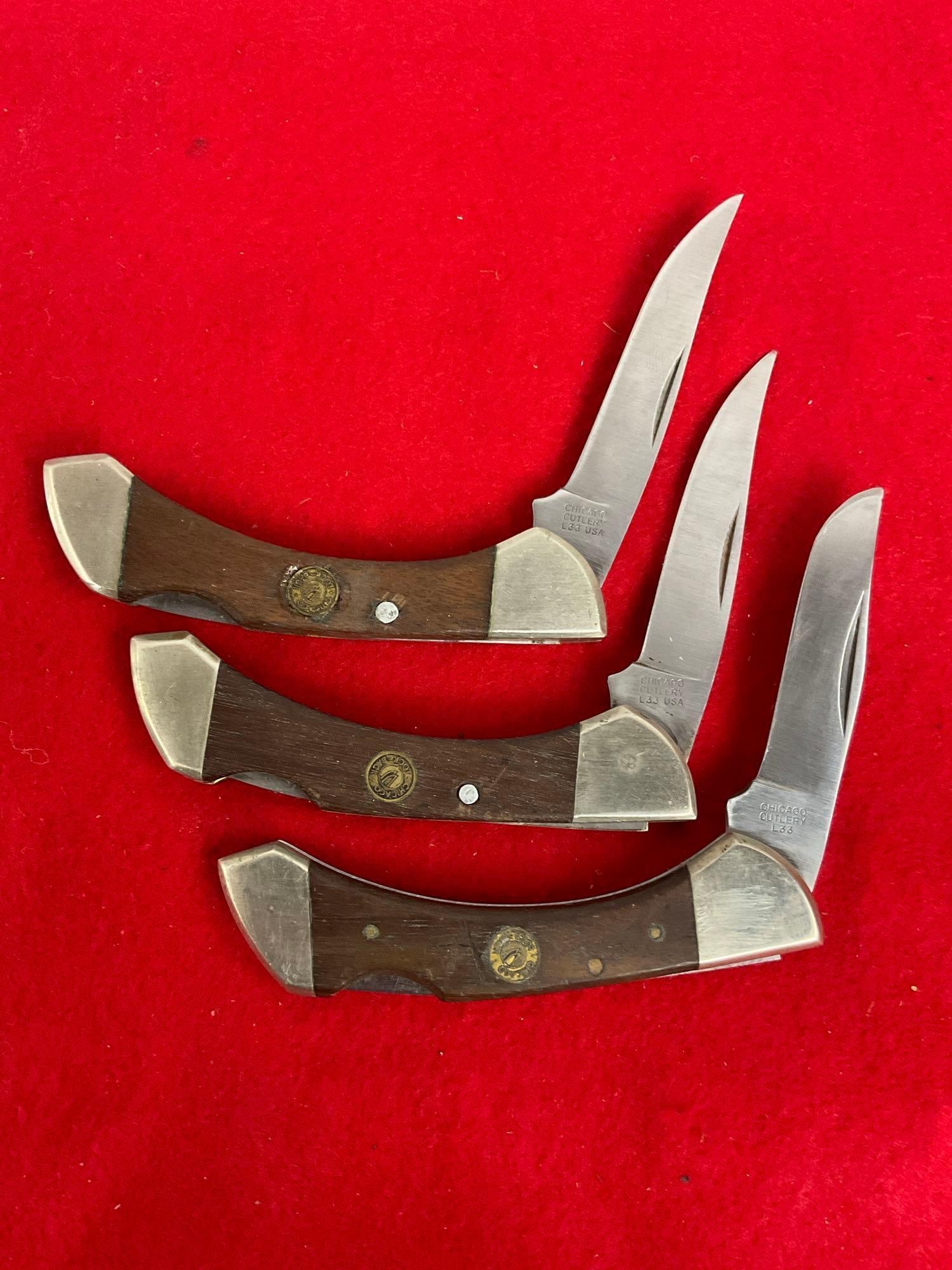 Trio of Chicago Cutlery Folding Pocket Knives w/ Stainless Steel & Wood Handles - See pics (1 of 5)