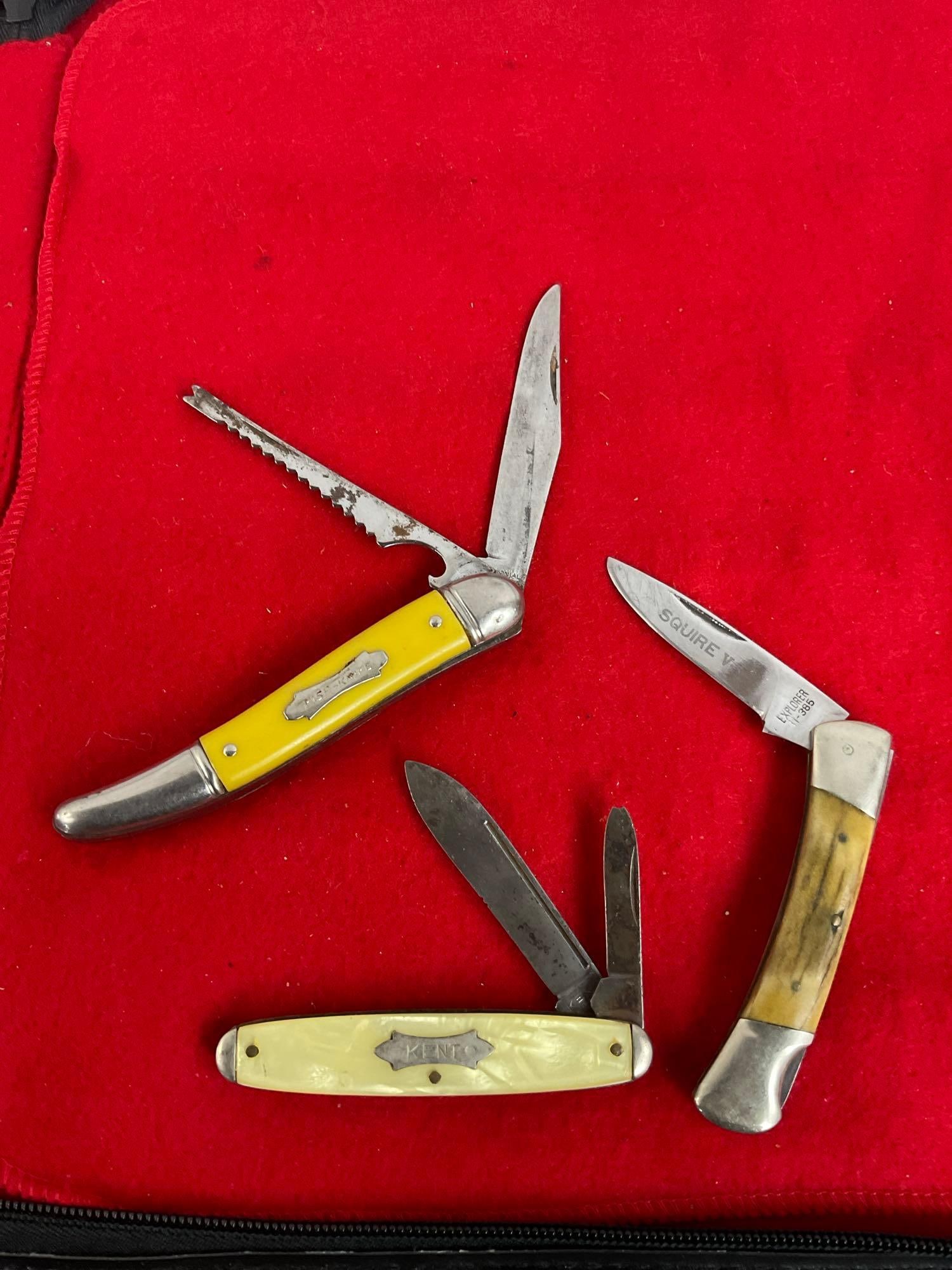 3pc Vintage Folding Pocket Knives incl. Squire V, Colonial Fish Knife, & Resin Dual Blade Kent Kn... (1 of 5)