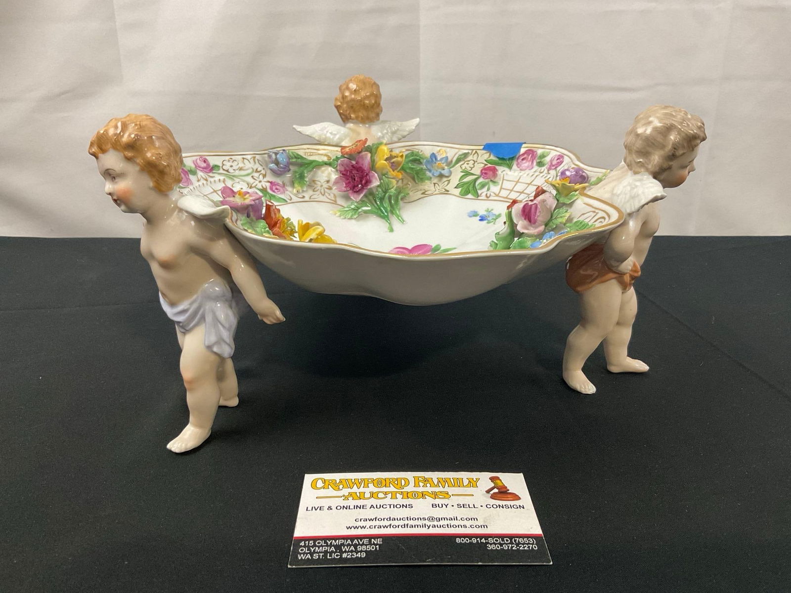 Antique Carl Thieme Dresden Porcelain Cherub Triple Footed Plate (1 of 5)