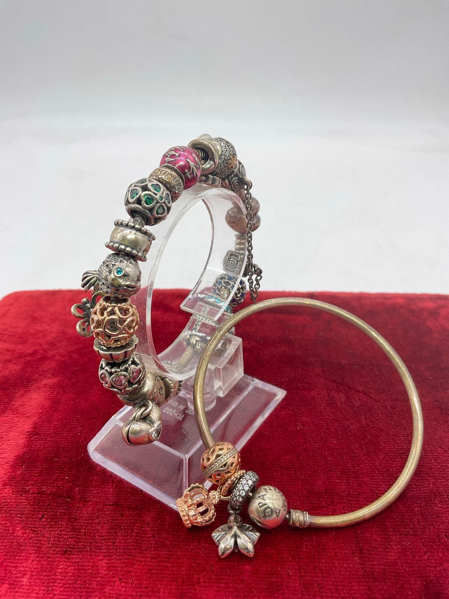 Pair of Pandora charm bracelets loaded with sterling silver charms (mostly) - see pics: JC-2623
